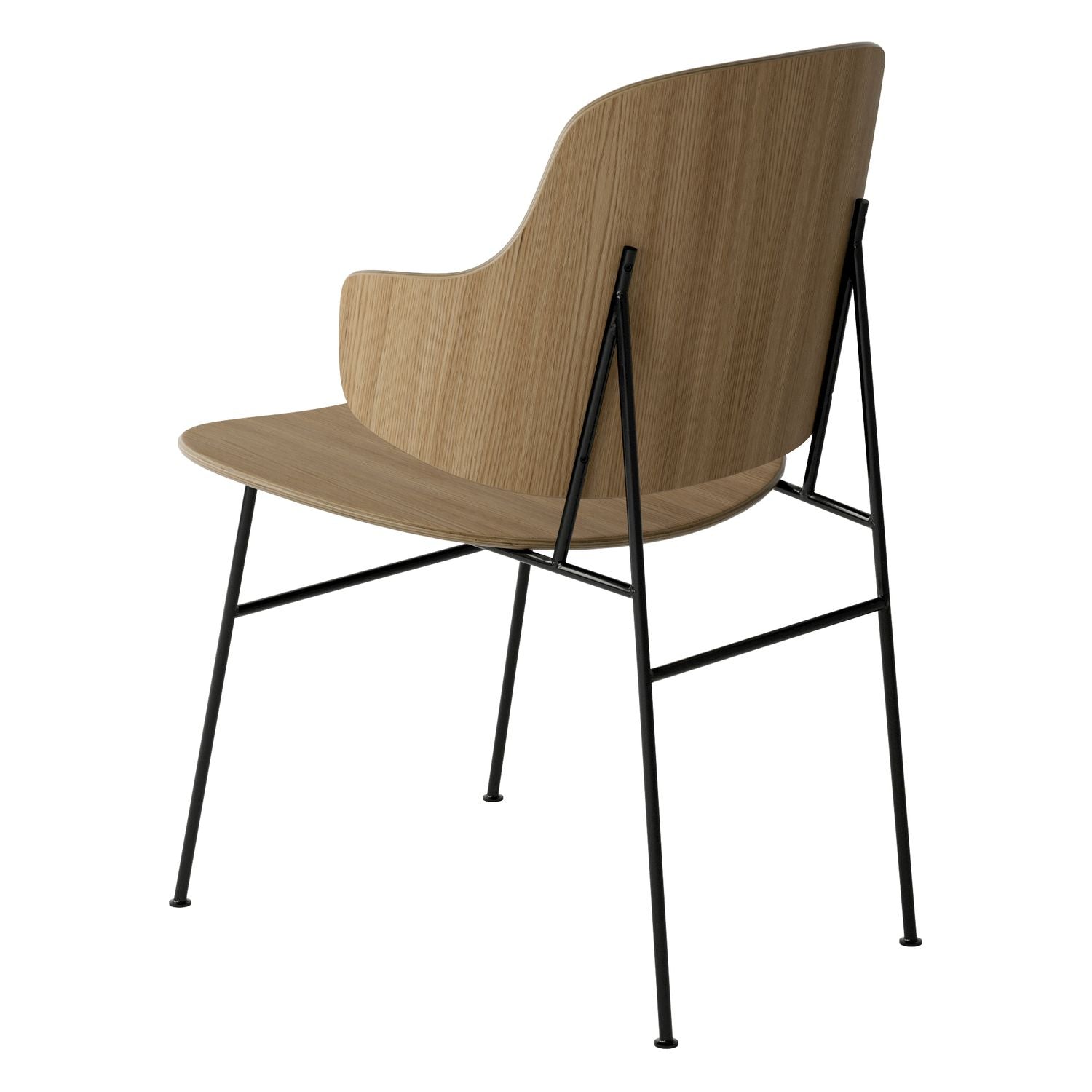 Chaise de salle à manger en chêne et laine Mid-Century avec dossier organique en forme de coque pour salle à manger