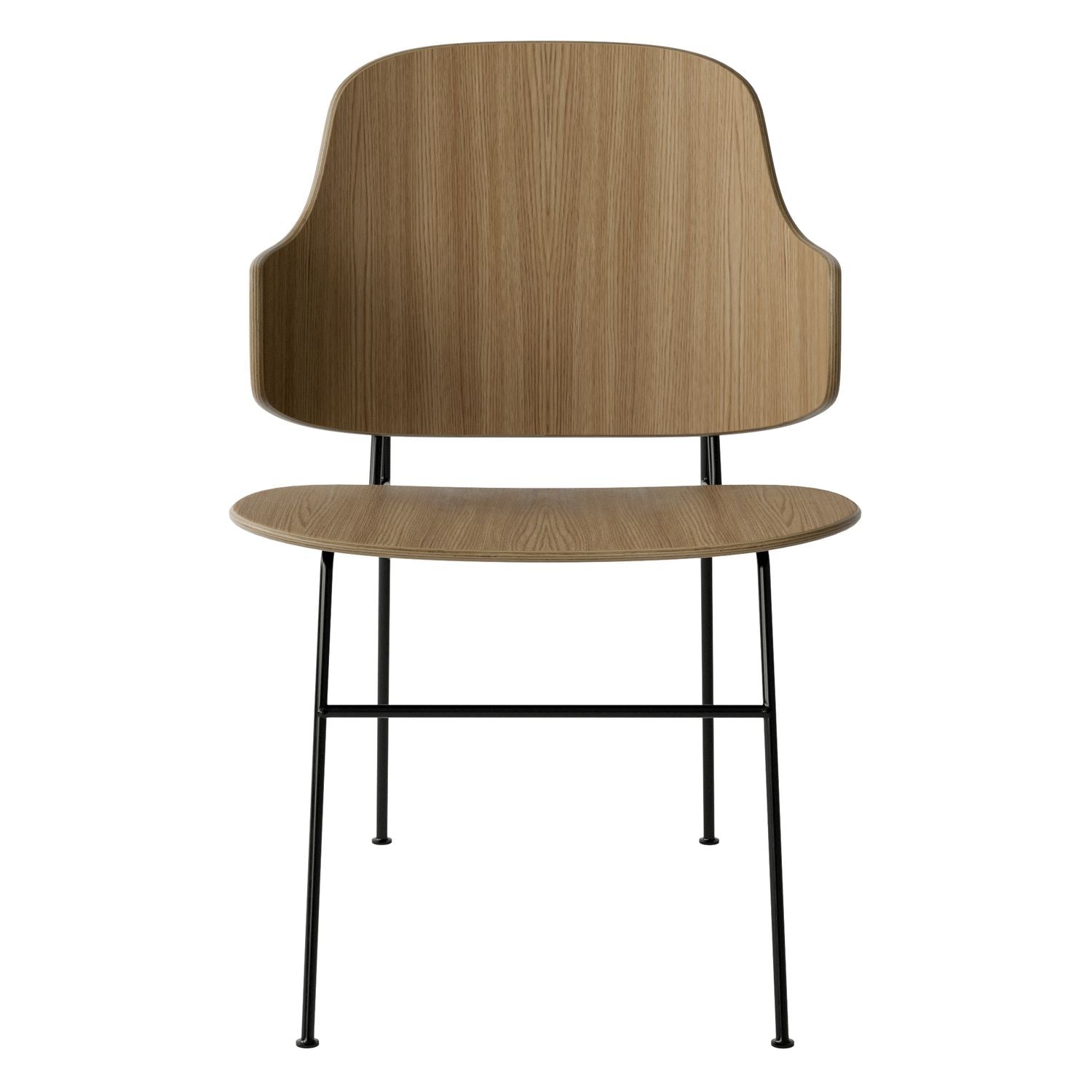 Chaise de salle à manger en chêne et laine Mid-Century avec dossier organique en forme de coque pour salle à manger