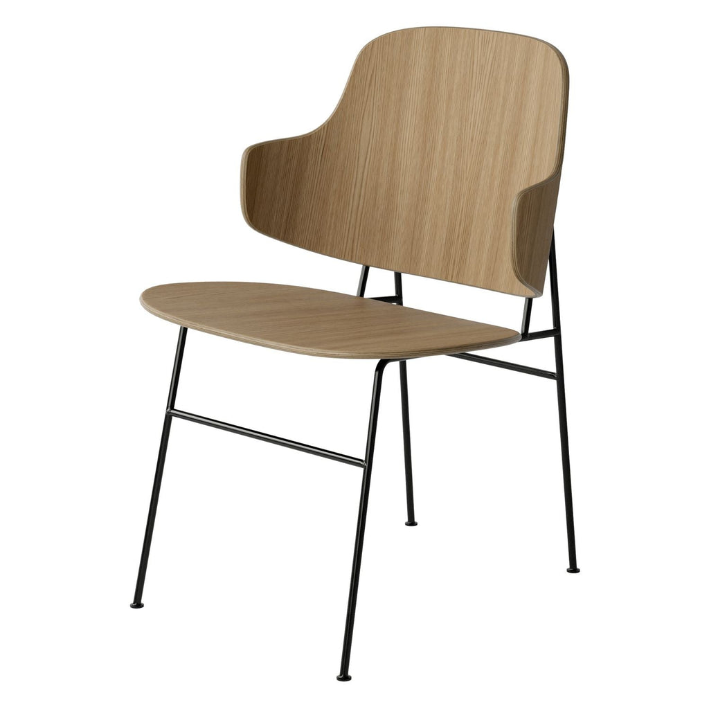 Chaise de salle à manger en chêne et laine Mid-Century avec dossier organique en forme de coque pour salle à manger