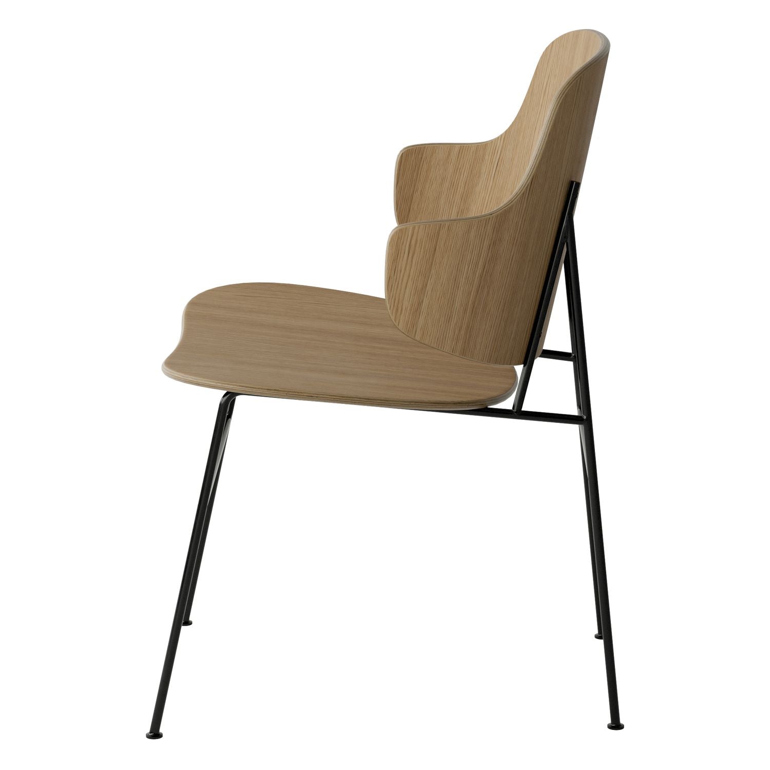 Chaise de salle à manger en chêne et laine Mid-Century avec dossier organique en forme de coque pour salle à manger