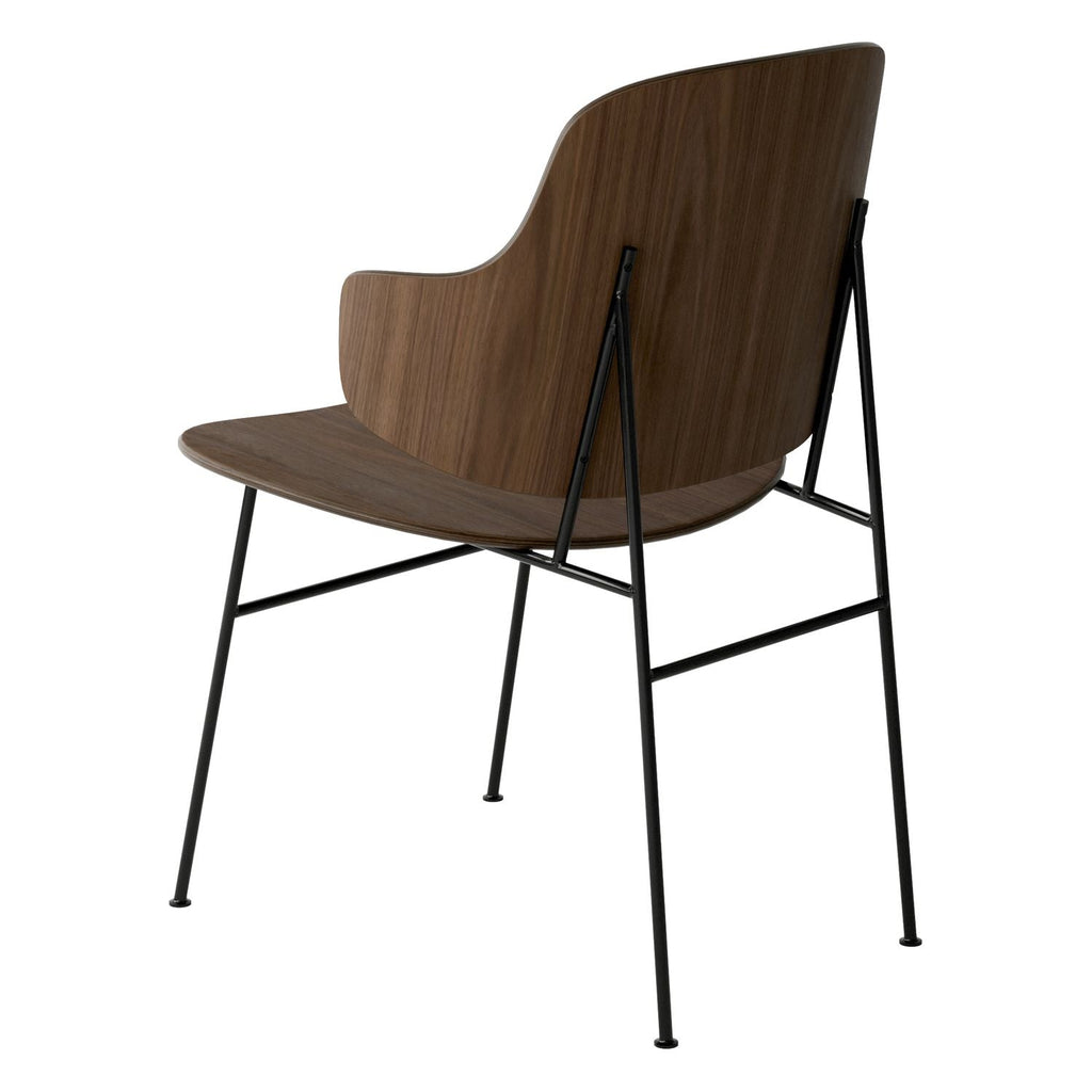 Chaise de salle à manger en chêne et laine Mid-Century avec dossier organique en forme de coque pour salle à manger