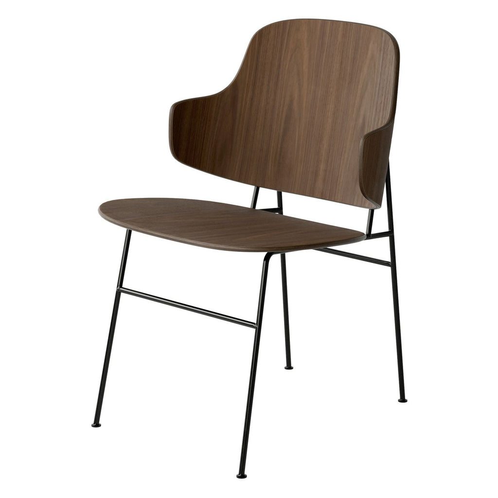 Chaise de salle à manger en chêne et laine Mid-Century avec dossier organique en forme de coque pour salle à manger