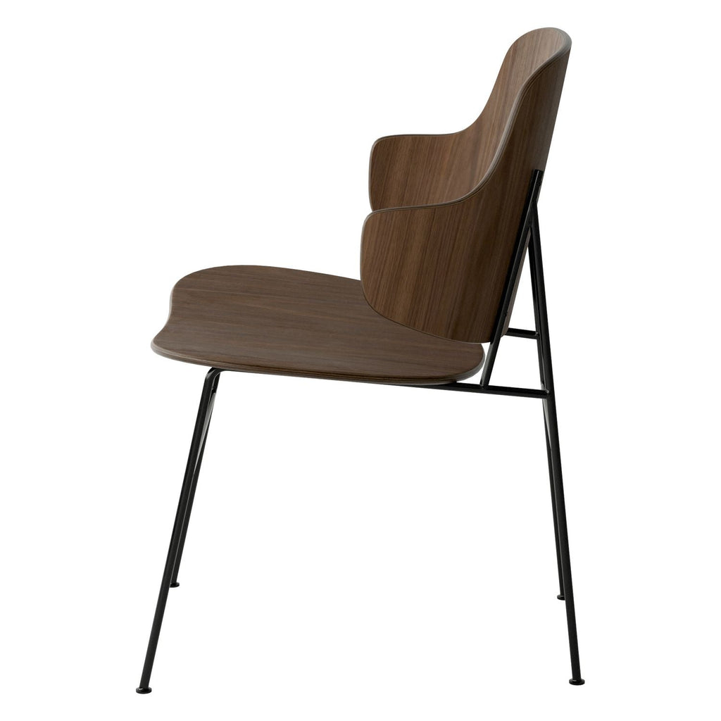 Chaise de salle à manger en chêne et laine Mid-Century avec dossier organique en forme de coque pour salle à manger