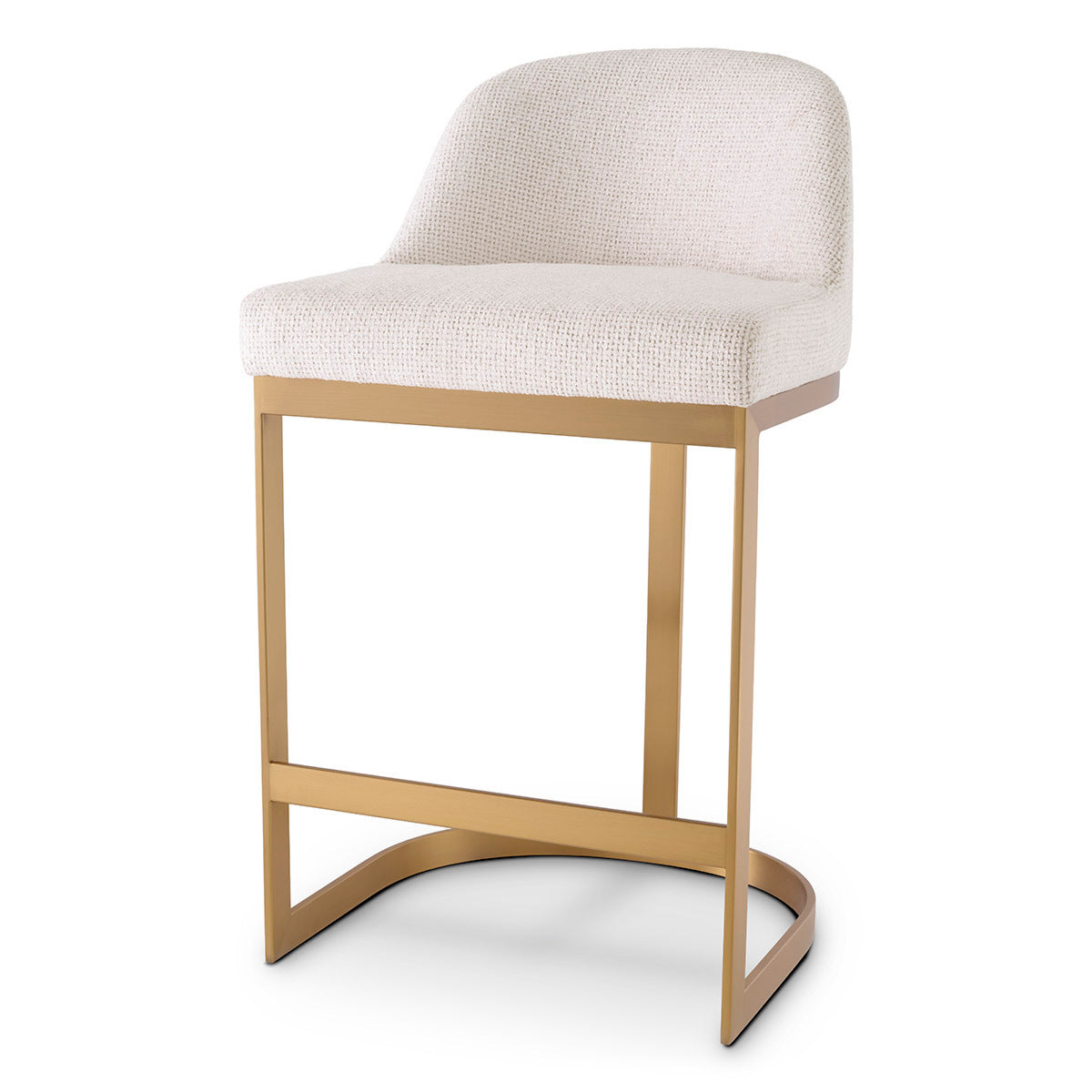 Tabouret de comptoir contemporain en métal et tapissé avec cadre en laiton brossé pour cuisine et salle à manger