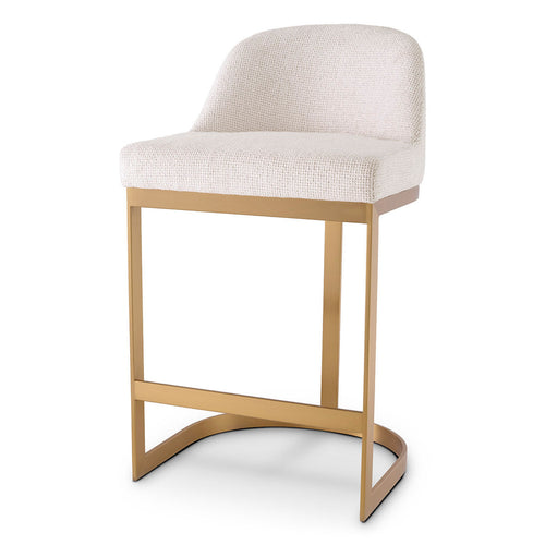 Tabouret de comptoir contemporain en métal et tapissé avec cadre en laiton brossé pour cuisine et salle à manger