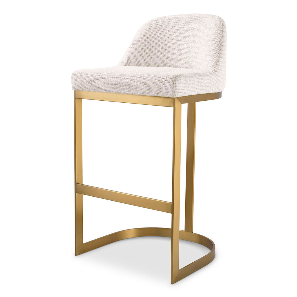 Tabouret de bar contemporain en métal et tissu d'ameublement avec cadre en laiton brossé pour cuisine et salle à manger
