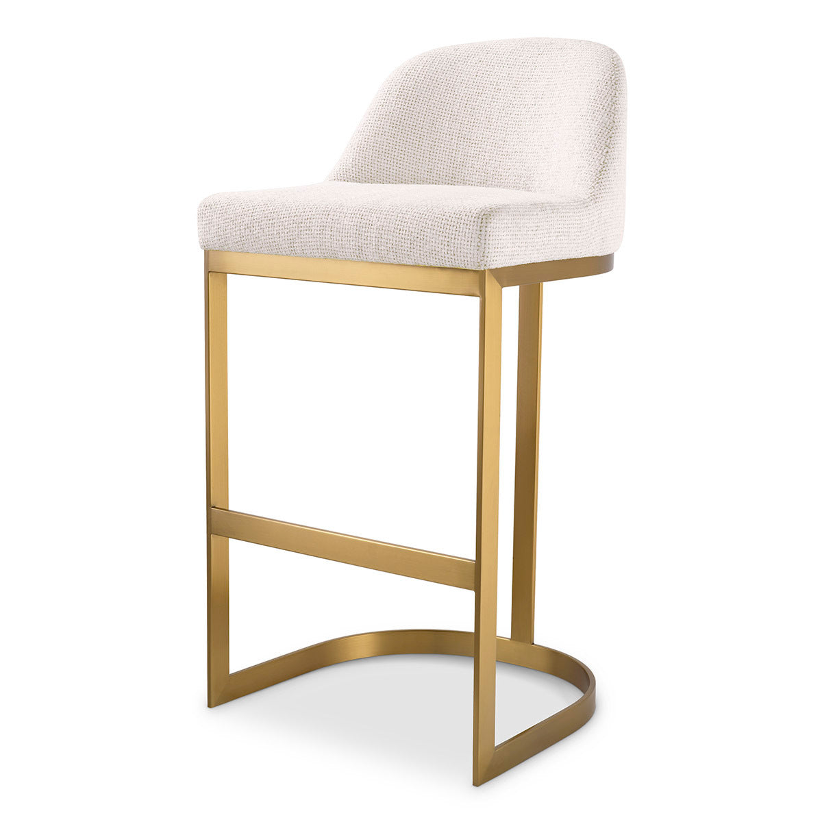 Tabouret de bar contemporain en métal et tissu d'ameublement avec cadre en laiton brossé pour cuisine et salle à manger