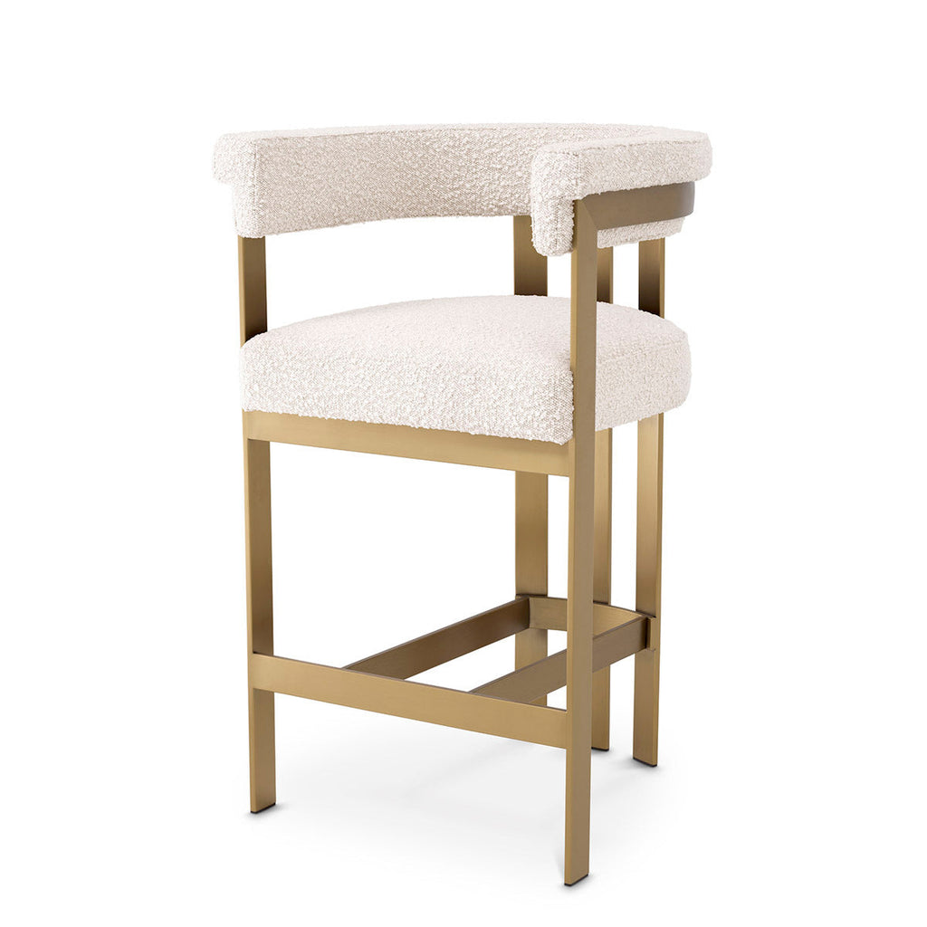 Tabouret de comptoir raffiné en boucle et laiton avec accoudoirs et siège rembourré pour cuisine et salle à manger