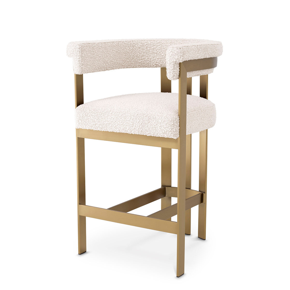 Tabouret de comptoir raffiné en boucle et laiton avec accoudoirs et siège rembourré pour cuisine et salle à manger
