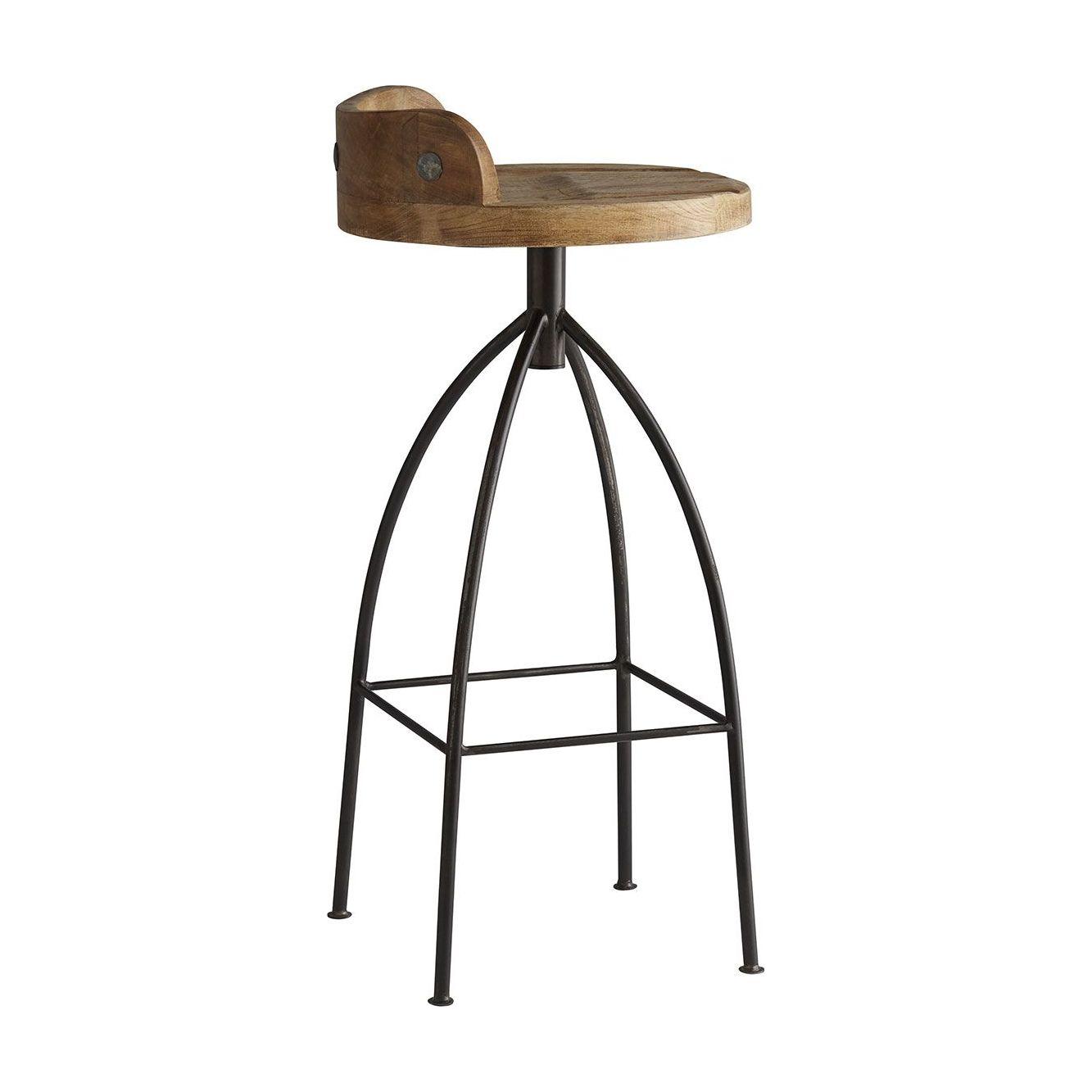 Tabouret de bar pivotant industriel en fer et bois avec finition en cire naturelle pour cuisine et salle à manger