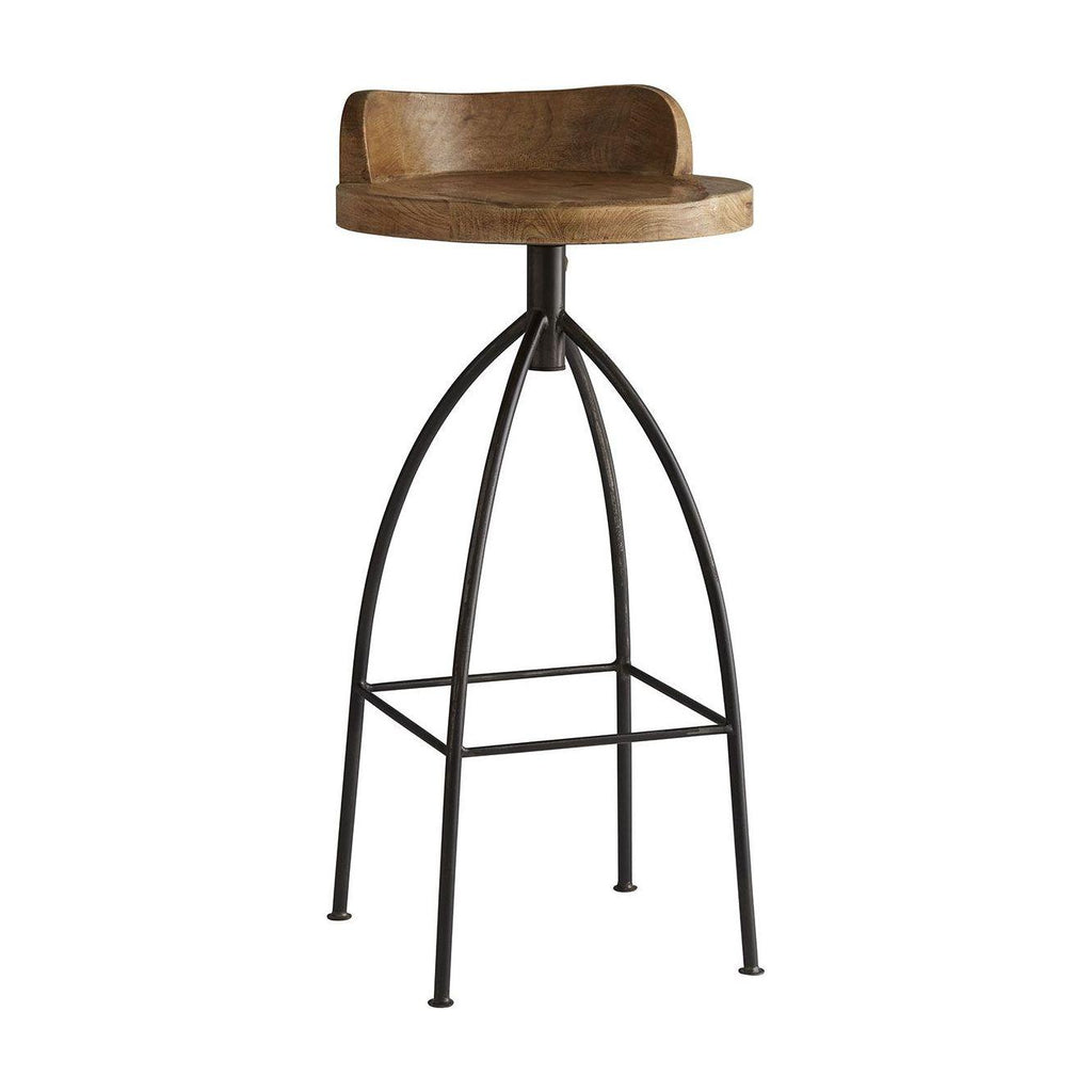 Tabouret de bar pivotant industriel en fer et bois avec finition en cire naturelle pour cuisine et salle à manger