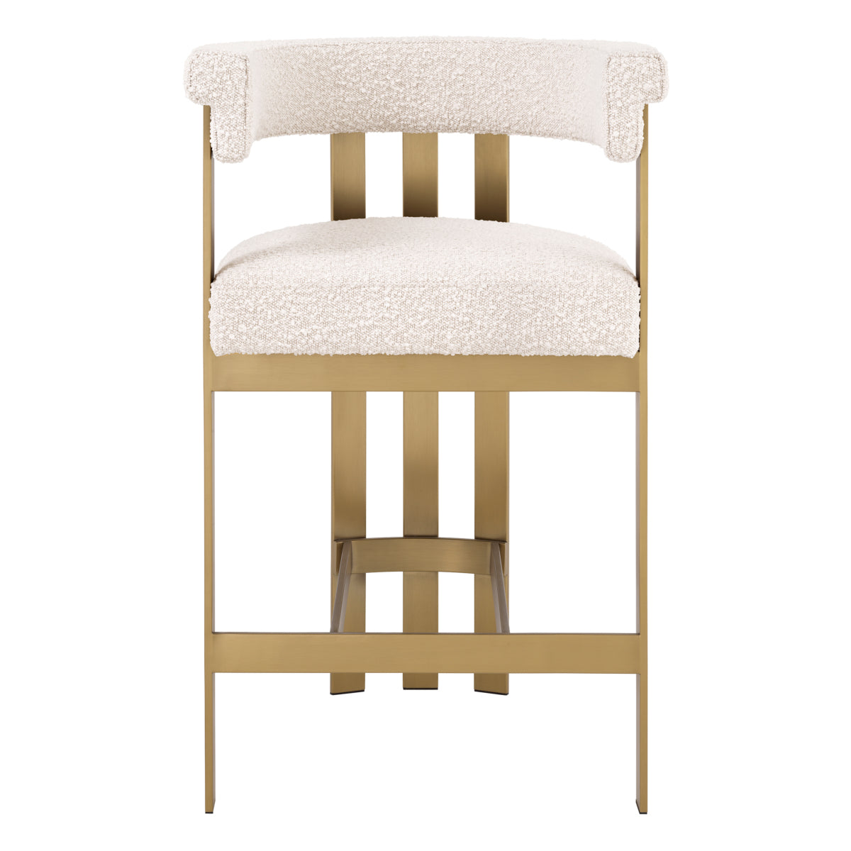 Tabouret de comptoir raffiné en boucle et laiton avec accoudoirs et siège rembourré pour cuisine et salle à manger