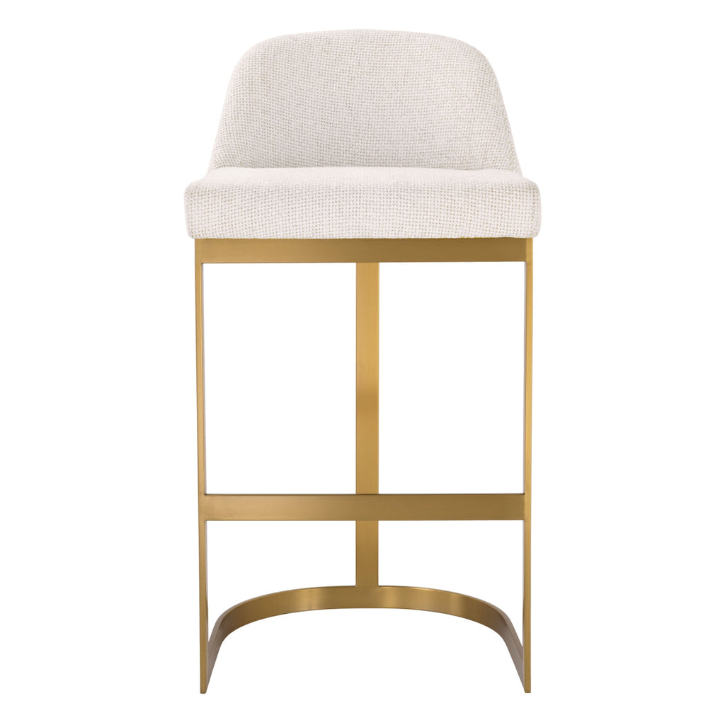 Tabouret de bar contemporain en métal et tissu d'ameublement avec cadre en laiton brossé pour cuisine et salle à manger