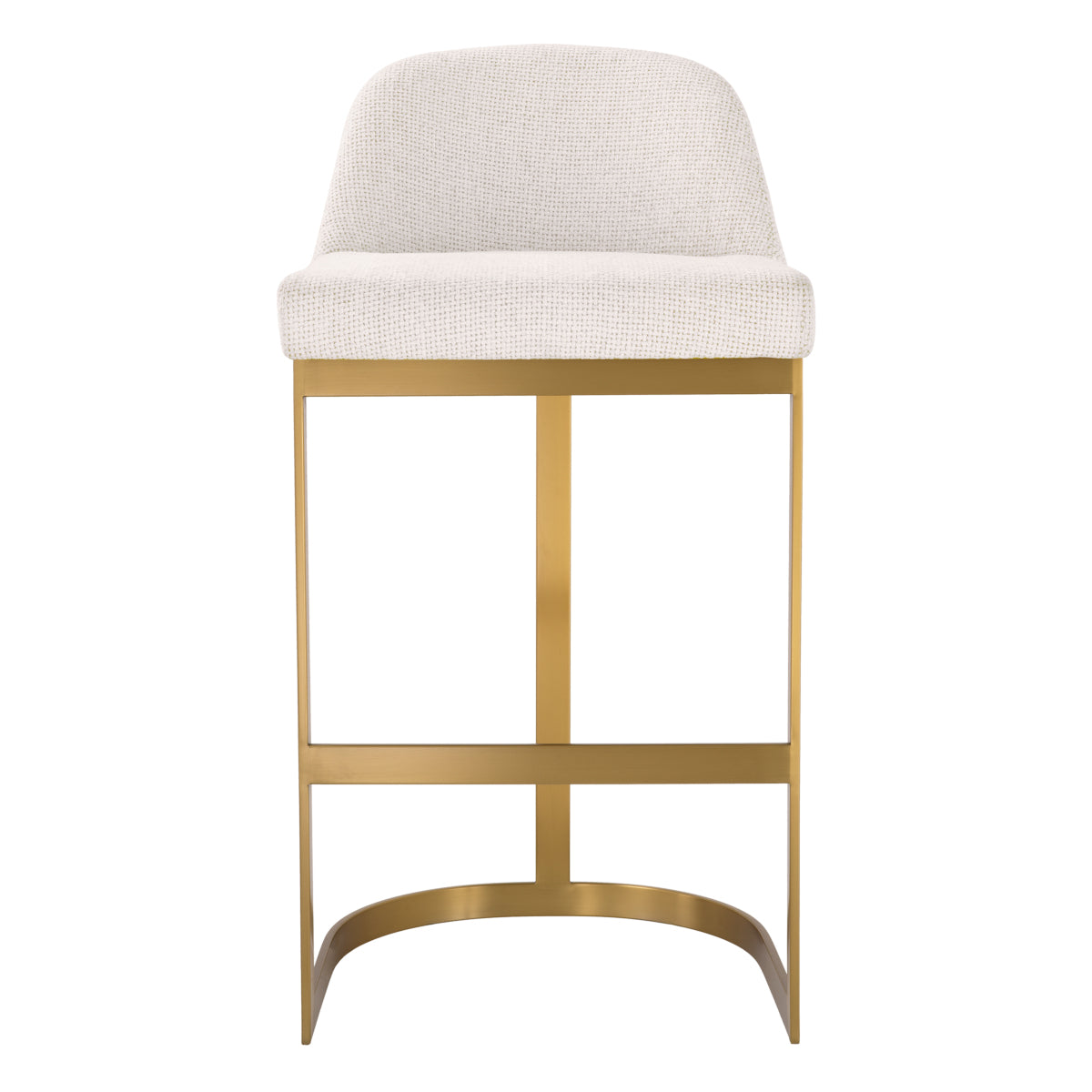 Tabouret de bar contemporain en métal et tissu d'ameublement avec cadre en laiton brossé pour cuisine et salle à manger