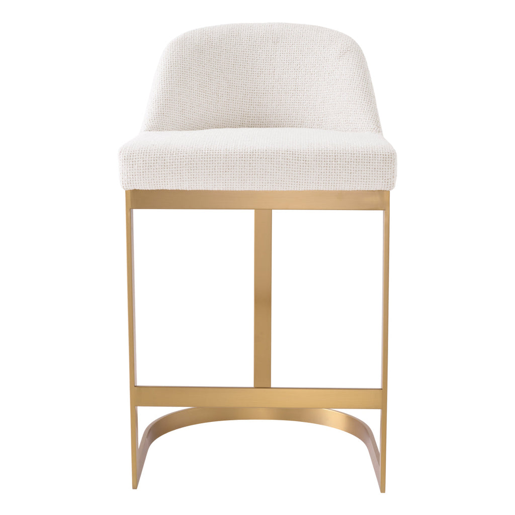 Tabouret de comptoir contemporain en métal et tapissé avec cadre en laiton brossé pour cuisine et salle à manger