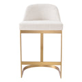 Tabouret de comptoir contemporain en métal et tapissé avec cadre en laiton brossé pour cuisine et salle à manger