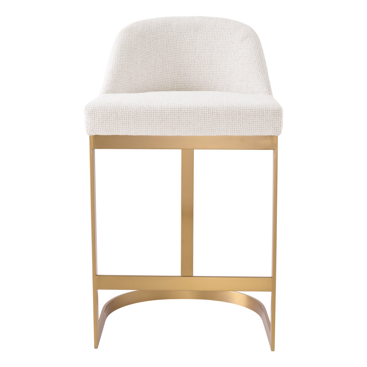 Tabouret de comptoir contemporain en métal et tapissé avec cadre en laiton brossé pour cuisine et salle à manger