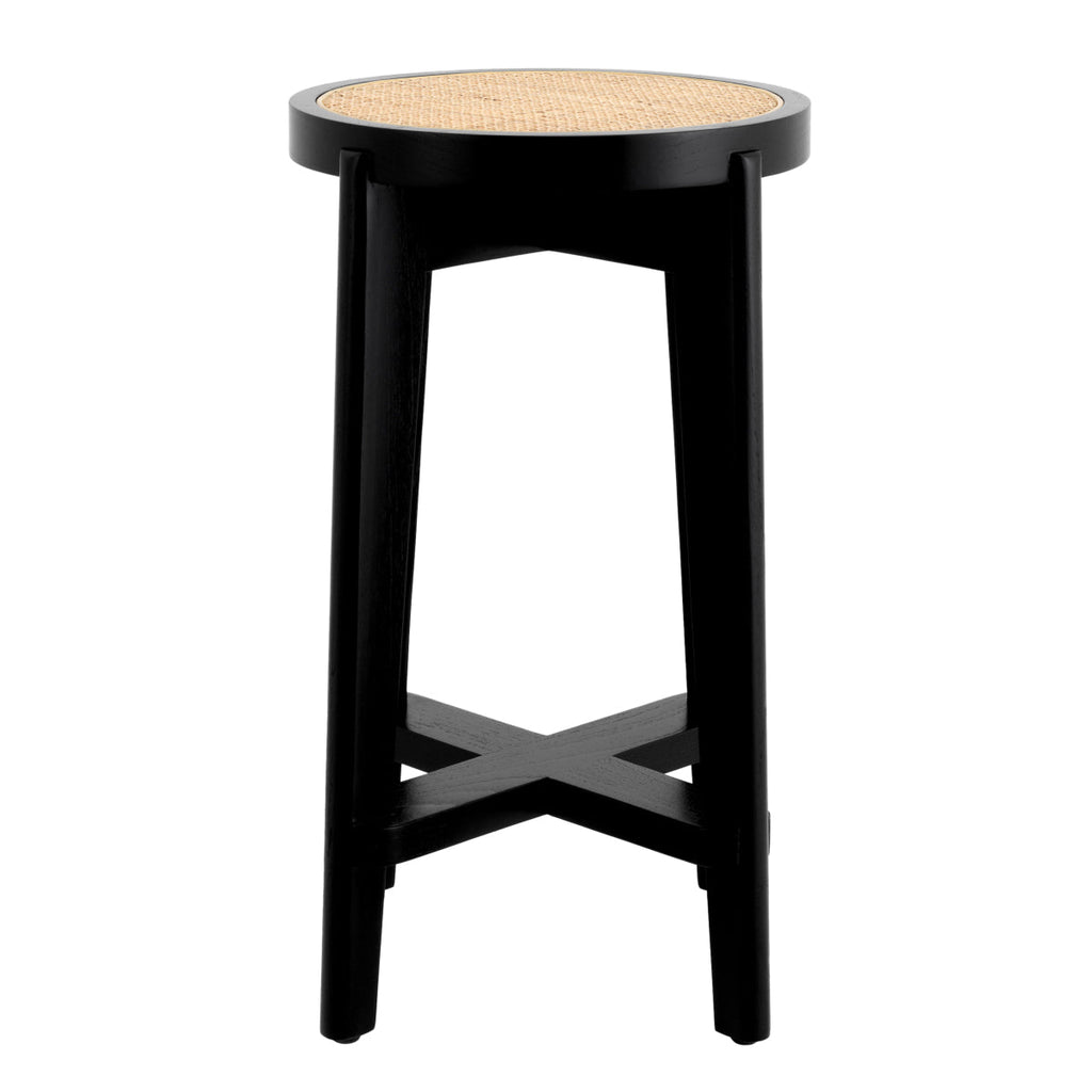 Tabouret de comptoir minimaliste en bois et rotin avec traverse en H pour cuisine et salle à manger