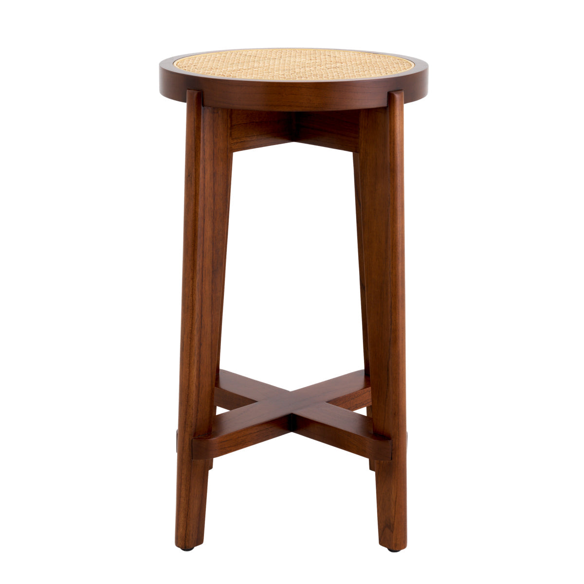 Tabouret de comptoir minimaliste en bois et rotin avec traverse en H pour cuisine et salle à manger