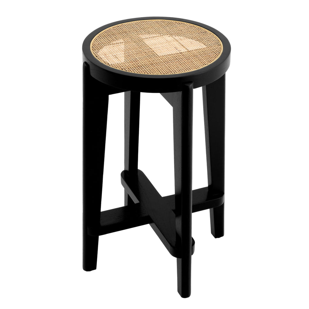 Tabouret de comptoir minimaliste en bois et rotin avec traverse en H pour cuisine et salle à manger