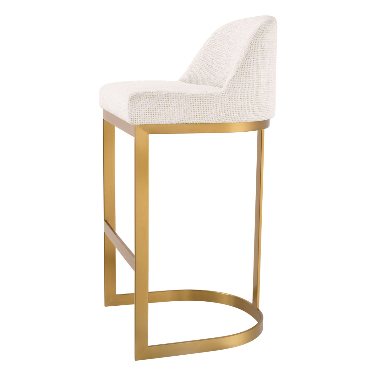 Tabouret de bar contemporain en métal et tissu d'ameublement avec cadre en laiton brossé pour cuisine et salle à manger