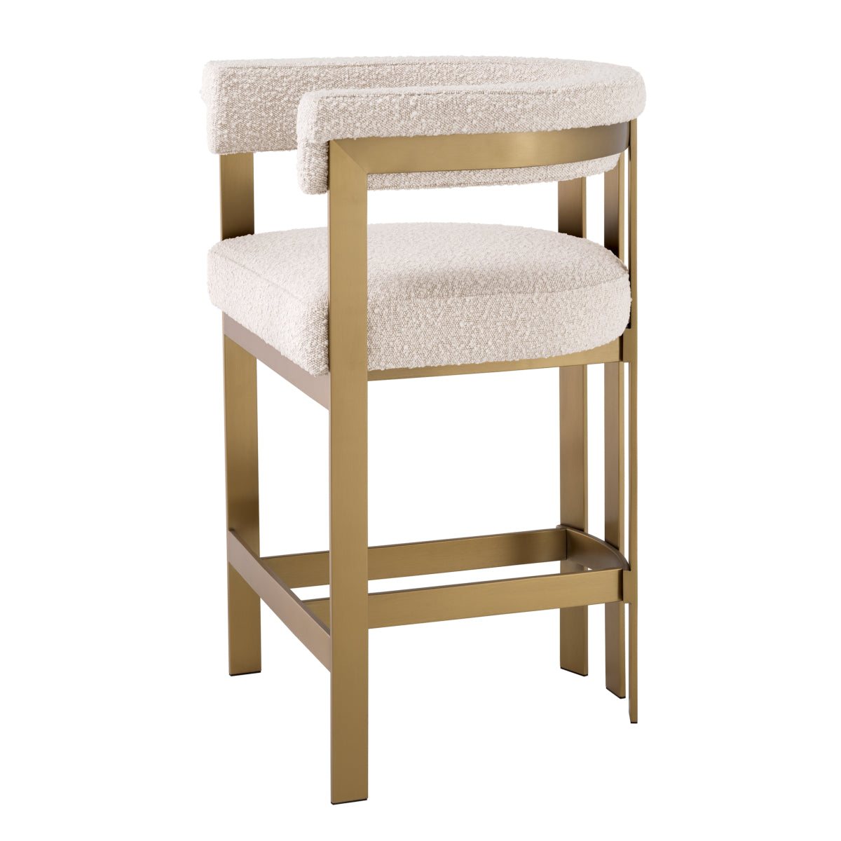 Tabouret de comptoir raffiné en boucle et laiton avec accoudoirs et siège rembourré pour cuisine et salle à manger