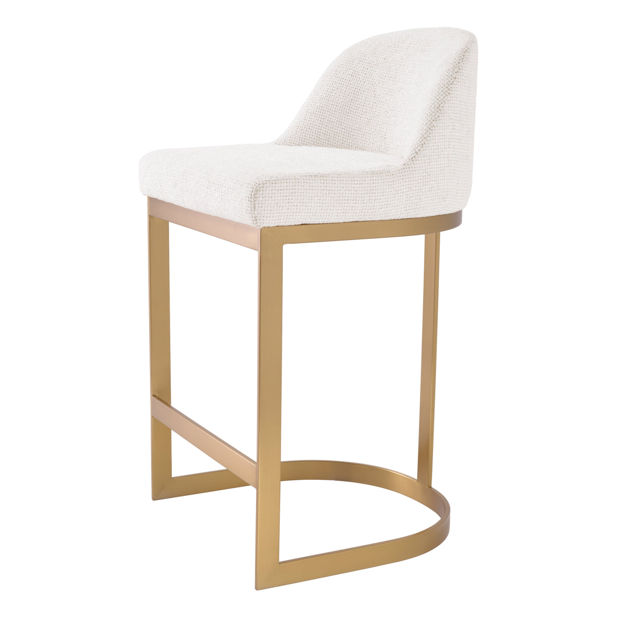 Tabouret de comptoir contemporain en métal et tapissé avec cadre en laiton brossé pour cuisine et salle à manger