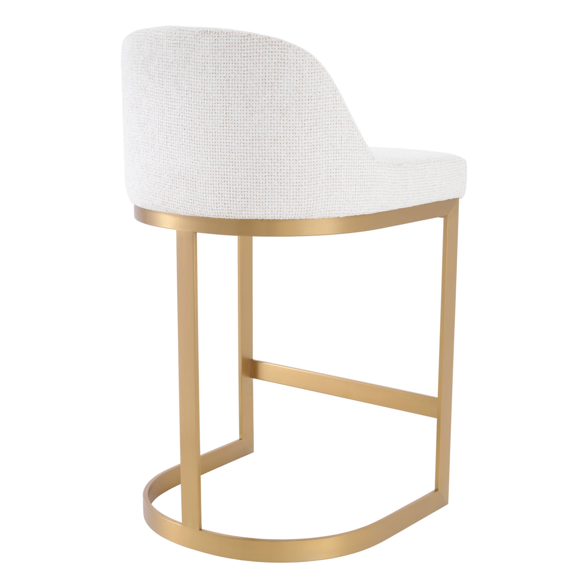 Tabouret de comptoir contemporain en métal et tapissé avec cadre en laiton brossé pour cuisine et salle à manger