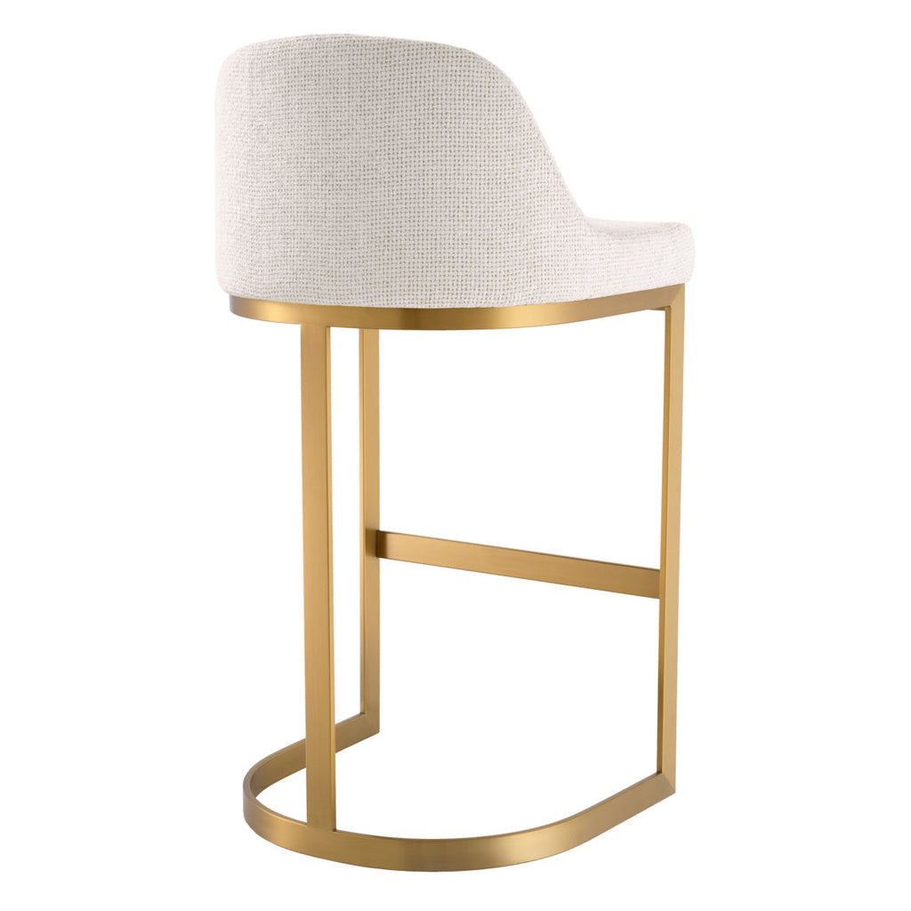 Tabouret de bar contemporain en métal et tissu d'ameublement avec cadre en laiton brossé pour cuisine et salle à manger