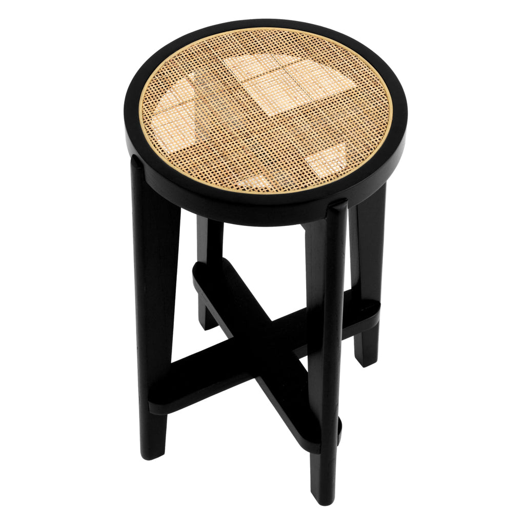 Tabouret de comptoir minimaliste en bois et rotin avec traverse en H pour cuisine et salle à manger