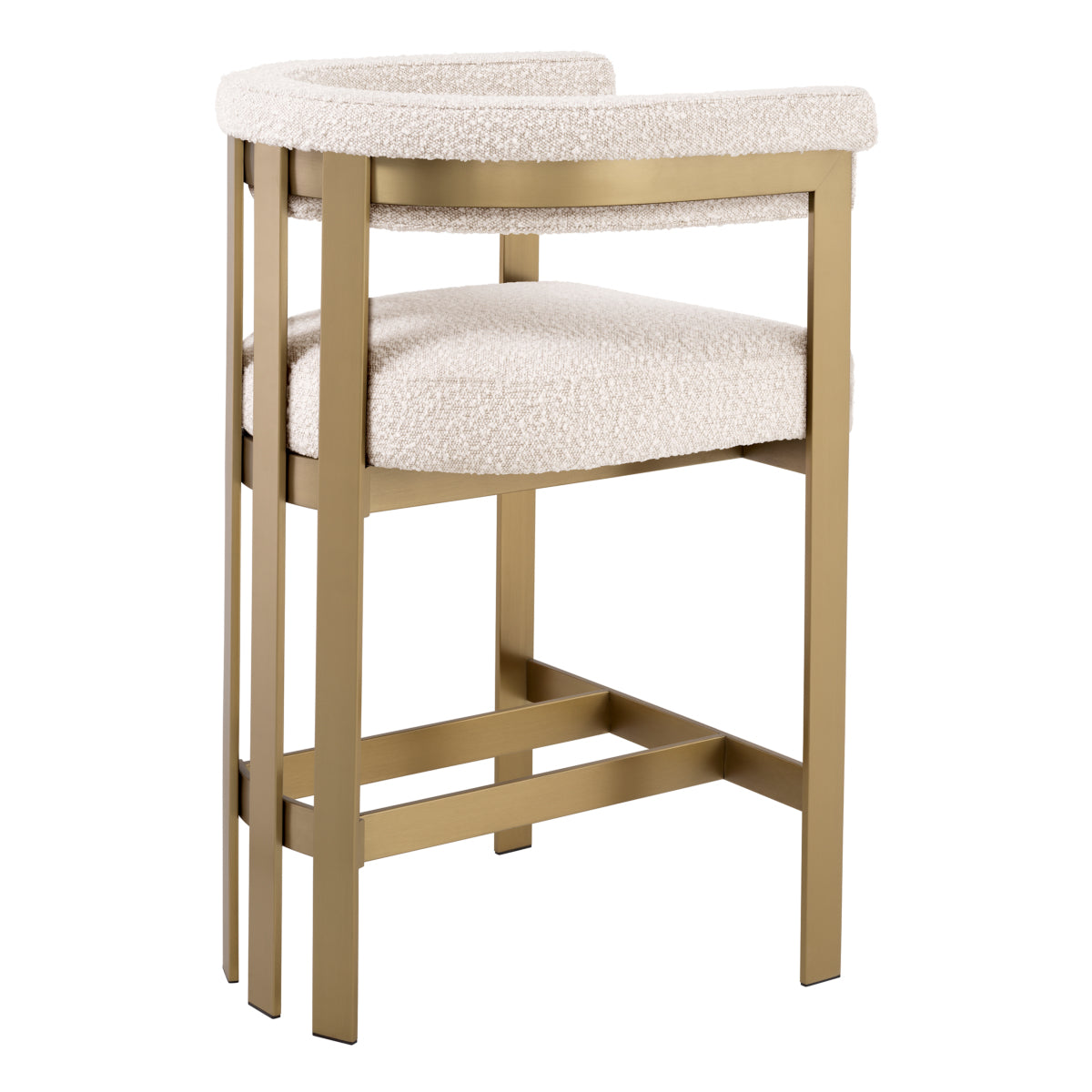 Tabouret de comptoir raffiné en boucle et laiton avec accoudoirs et siège rembourré pour cuisine et salle à manger