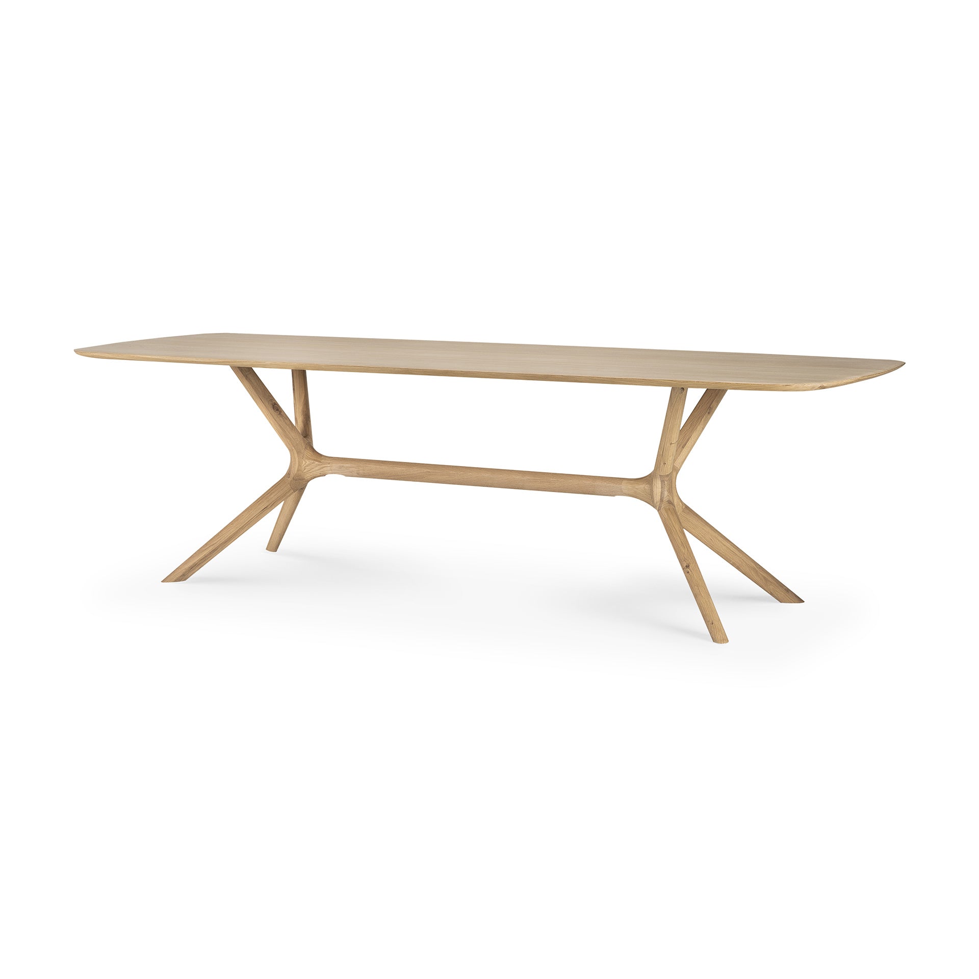 Table à manger minimaliste en chêne massif avec structure pied-plateau intégrée pour salle à manger
