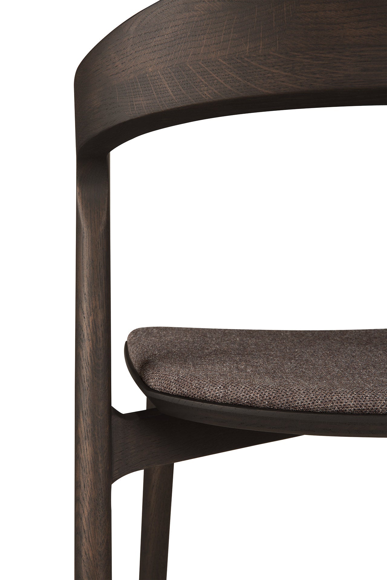 Chaise de salle à manger sculpturale en chêne et tissu avec assise rembourrée
