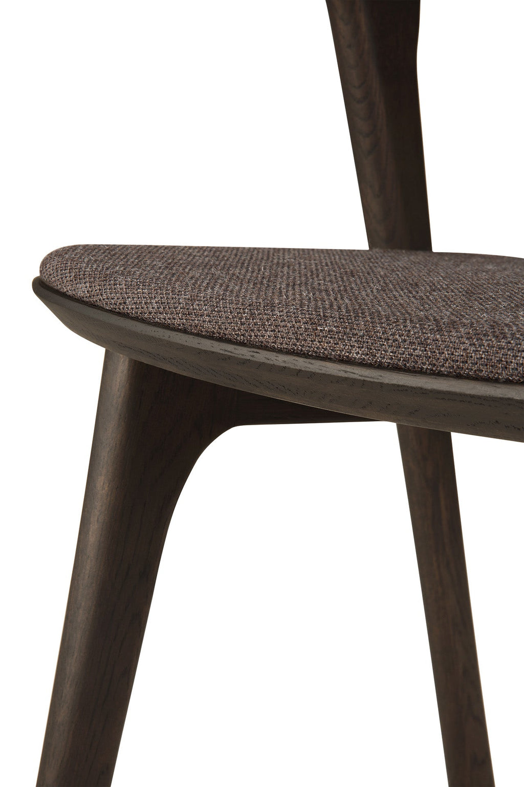 Chaise de salle à manger sculpturale en chêne et tissu avec assise rembourrée
