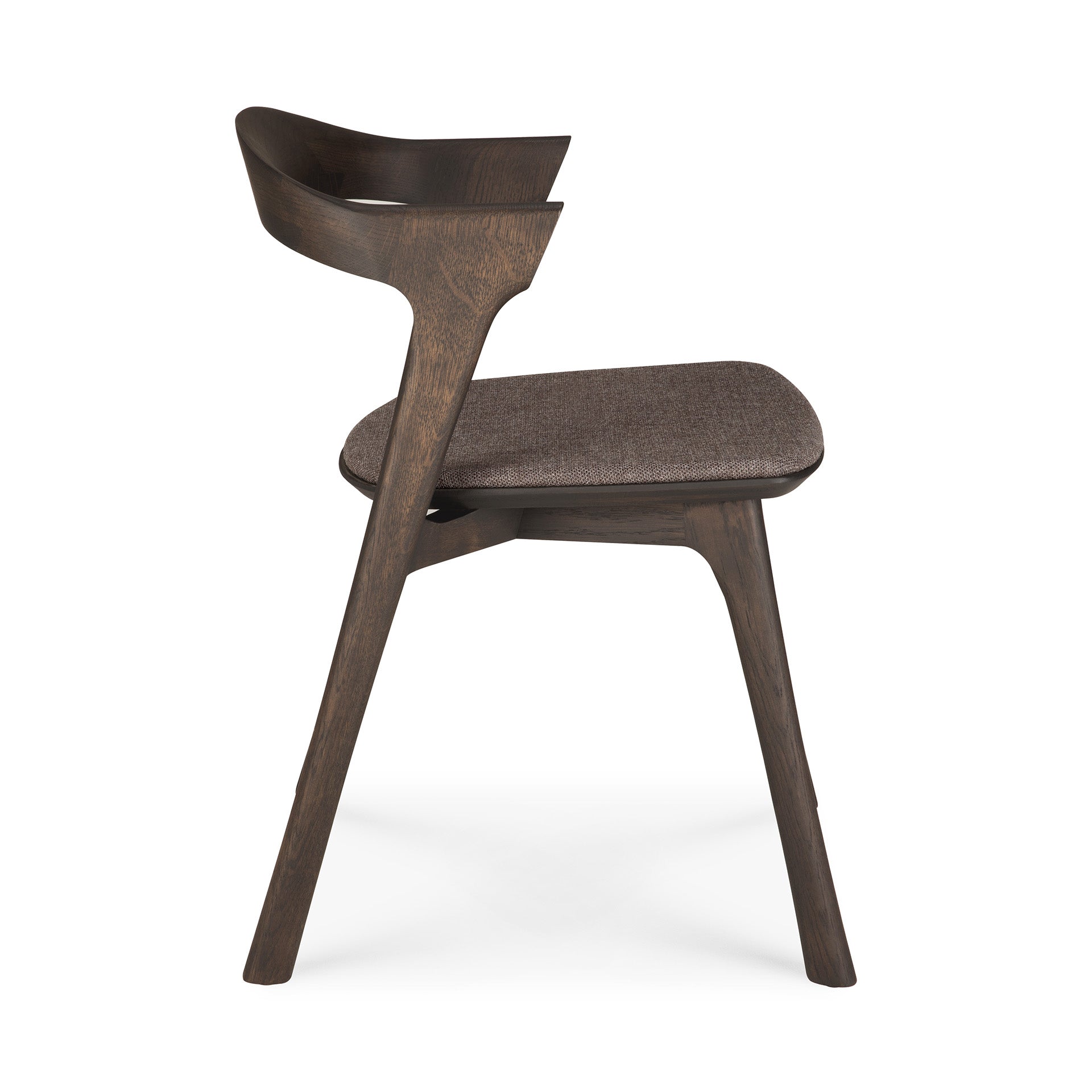 Chaise de salle à manger sculpturale en chêne et tissu avec assise rembourrée