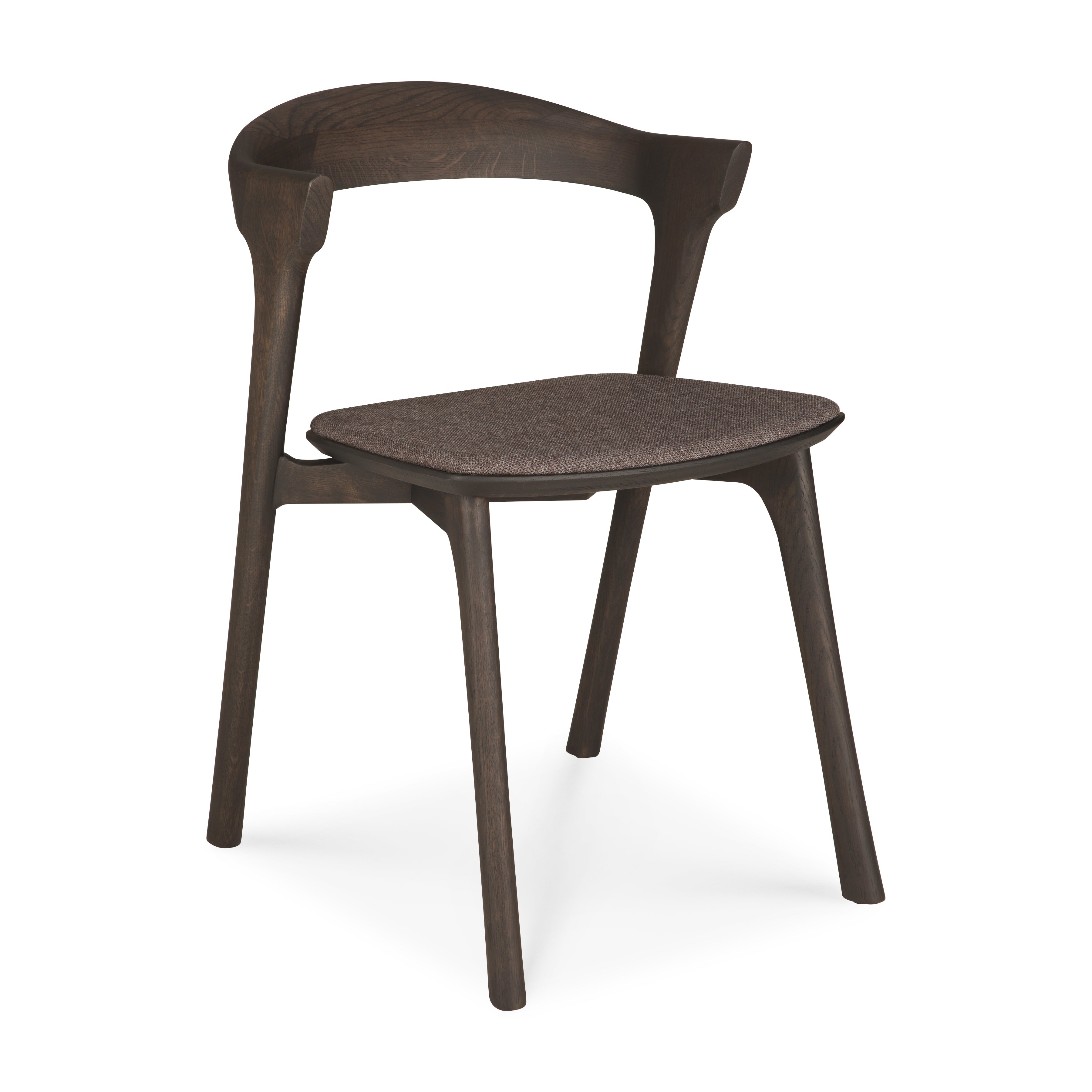 Chaise de salle à manger sculpturale en chêne et tissu avec assise rembourrée