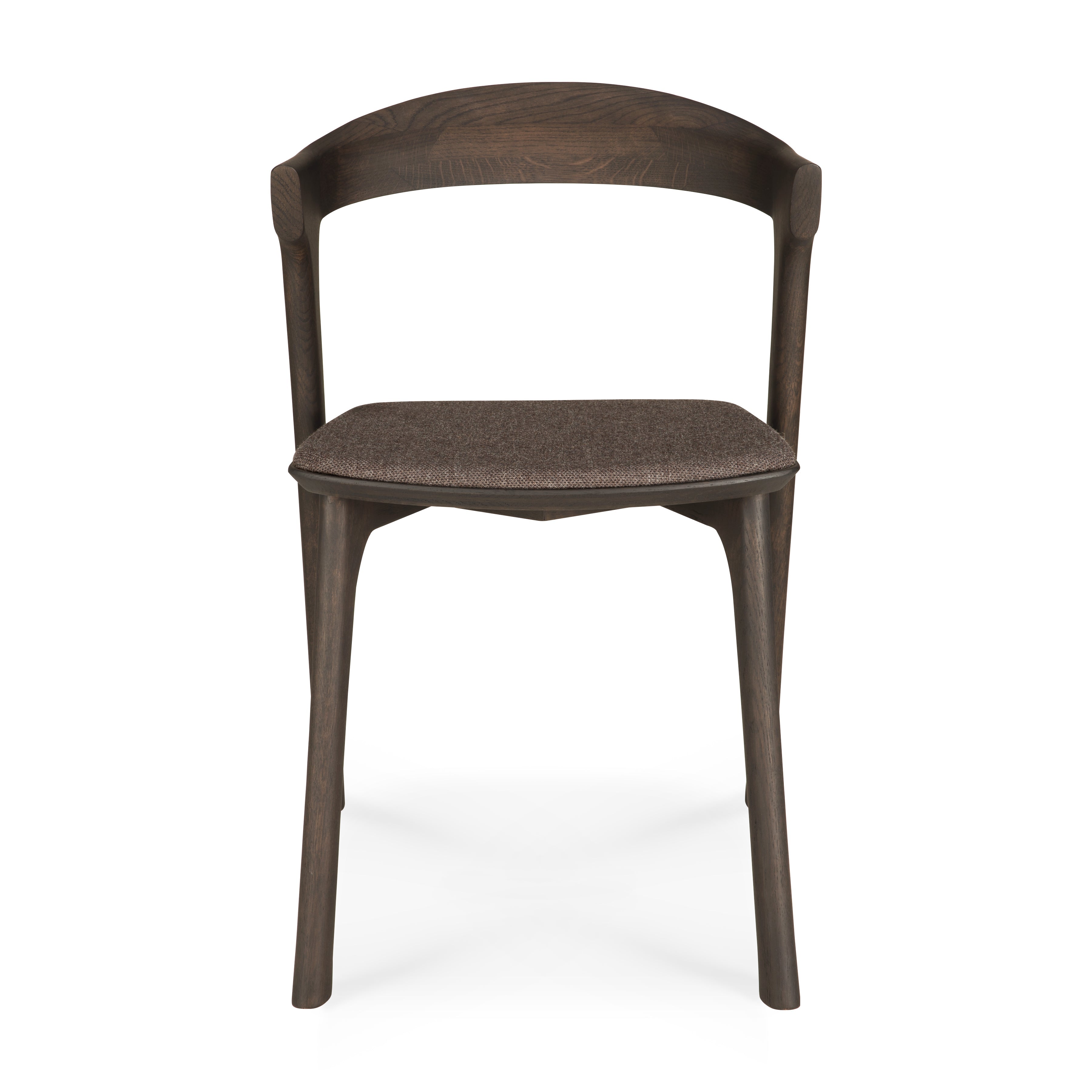 Chaise de salle à manger sculpturale en chêne et tissu avec assise rembourrée