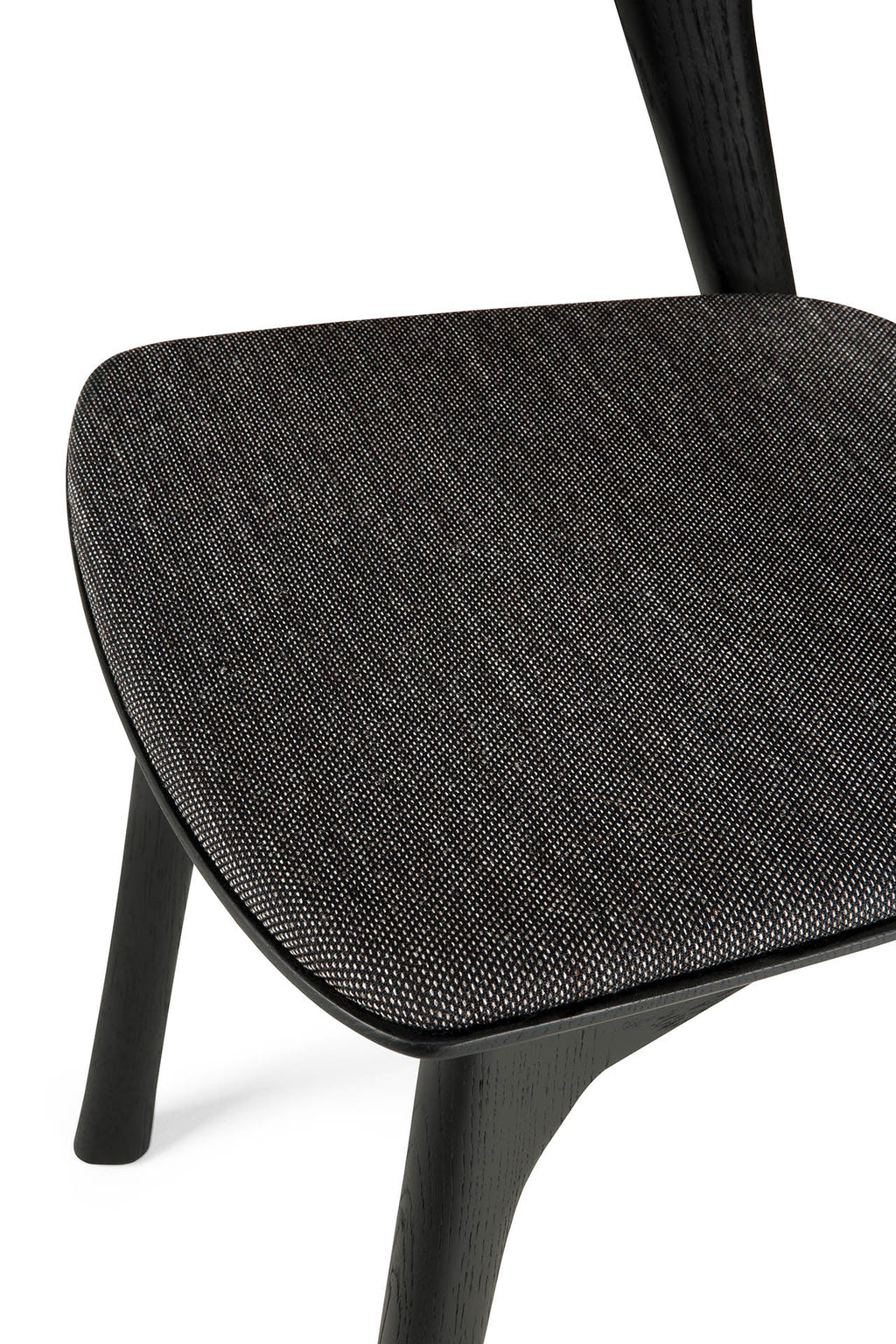 Chaise de salle à manger sculpturale en chêne et tissu avec assise rembourrée