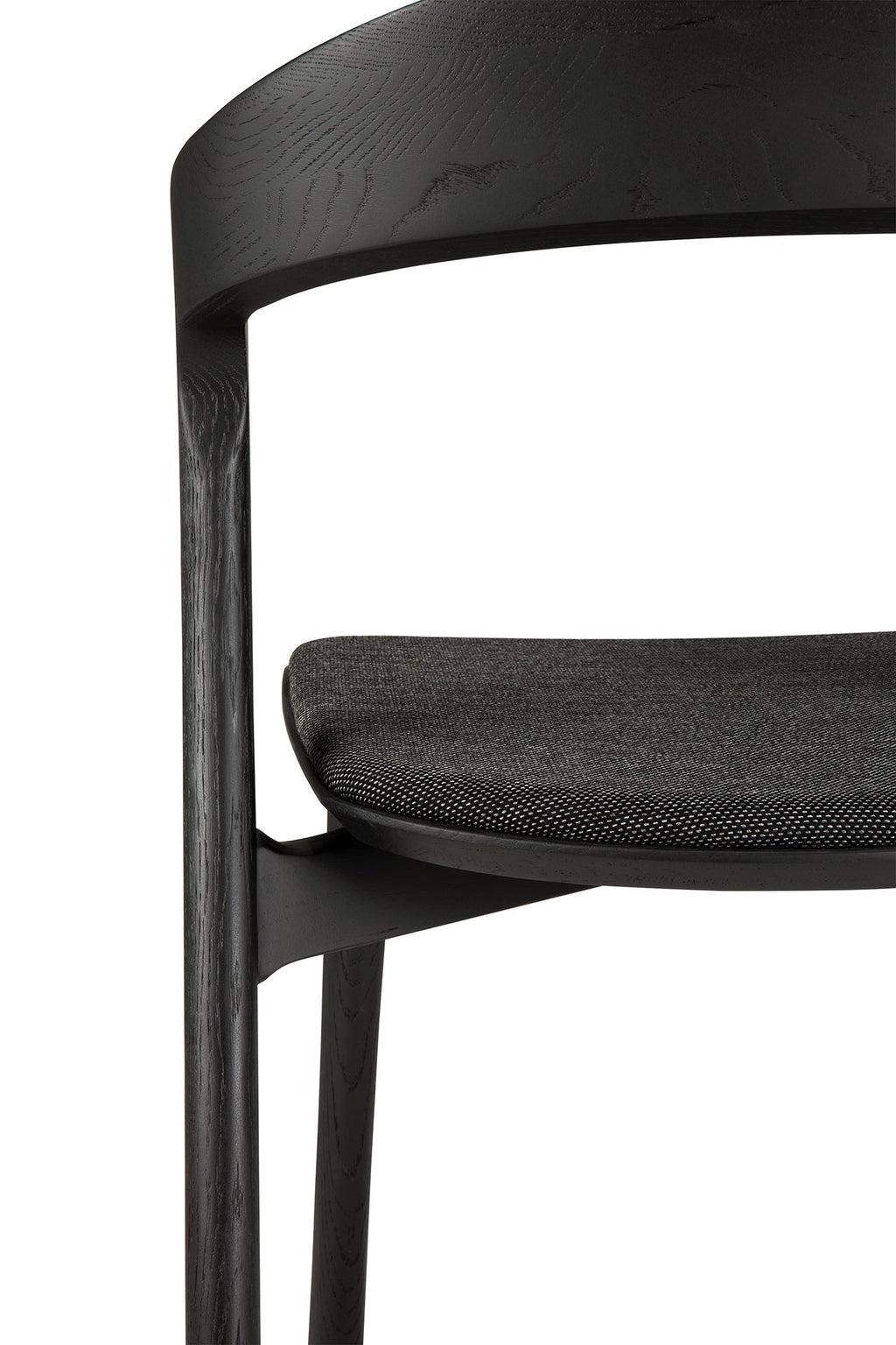 Chaise de salle à manger sculpturale en chêne et tissu avec assise rembourrée