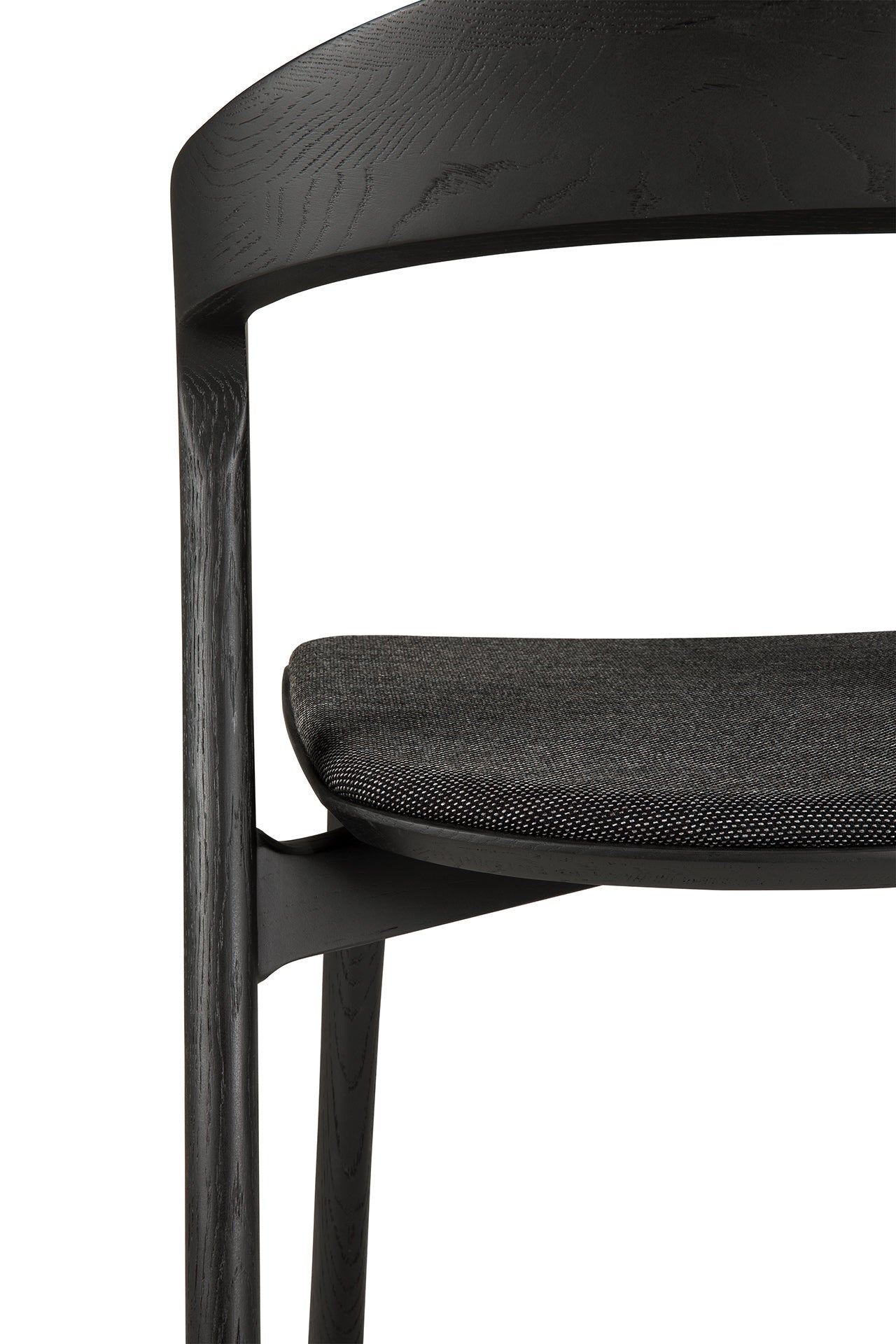 Chaise de salle à manger sculpturale en chêne et tissu avec assise rembourrée