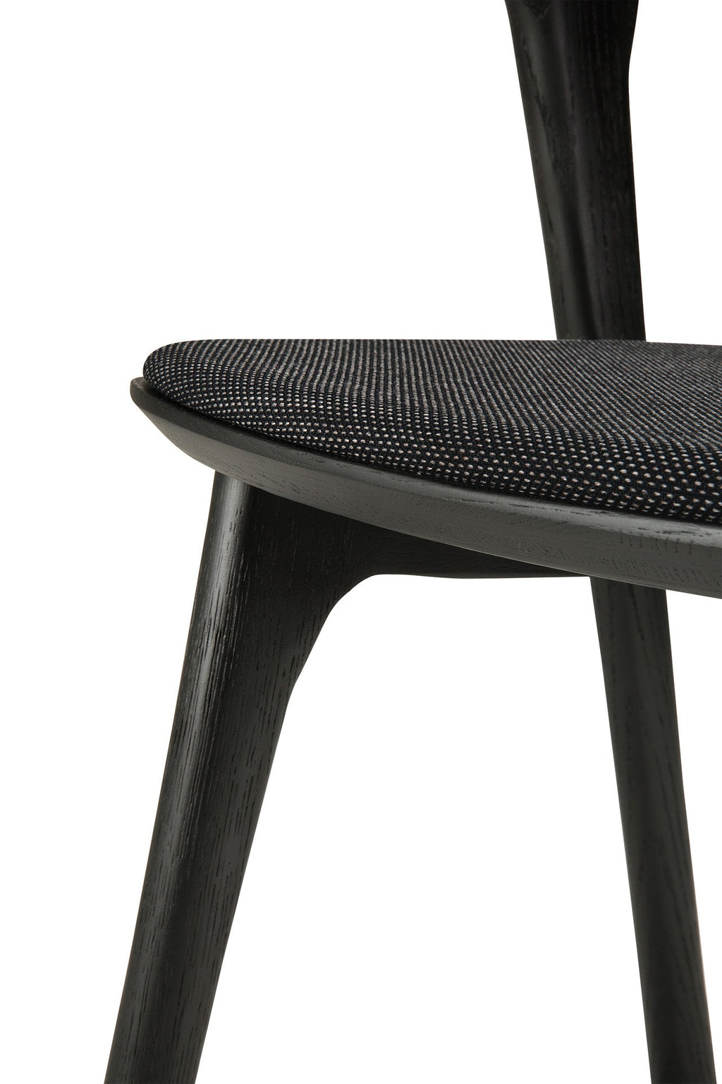 Chaise de salle à manger sculpturale en chêne et tissu avec assise rembourrée