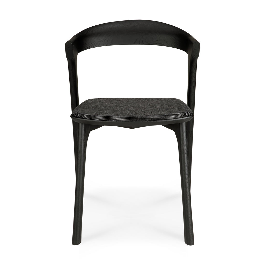 Chaise de salle à manger sculpturale en chêne et tissu avec assise rembourrée