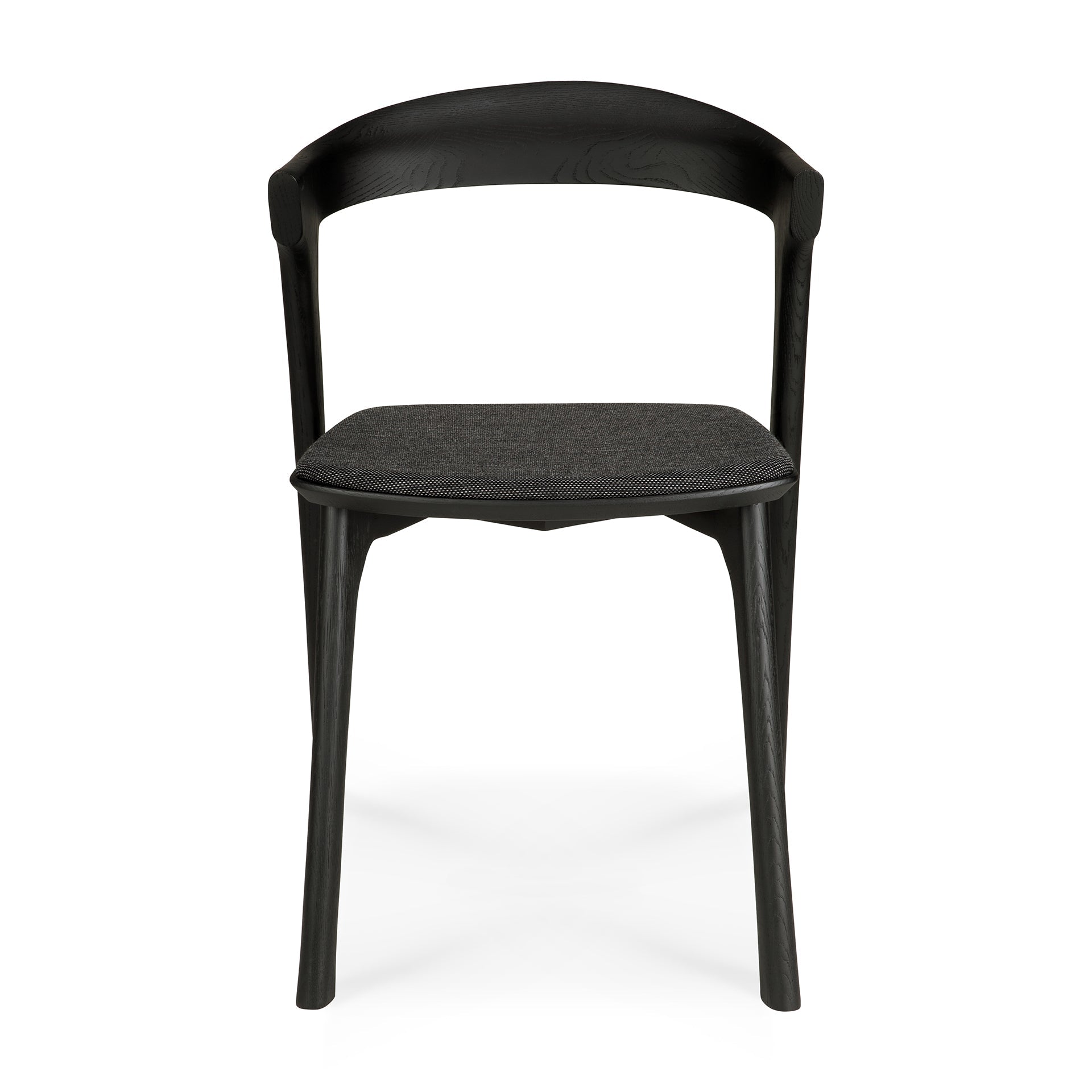 Chaise de salle à manger sculpturale en chêne et tissu avec assise rembourrée