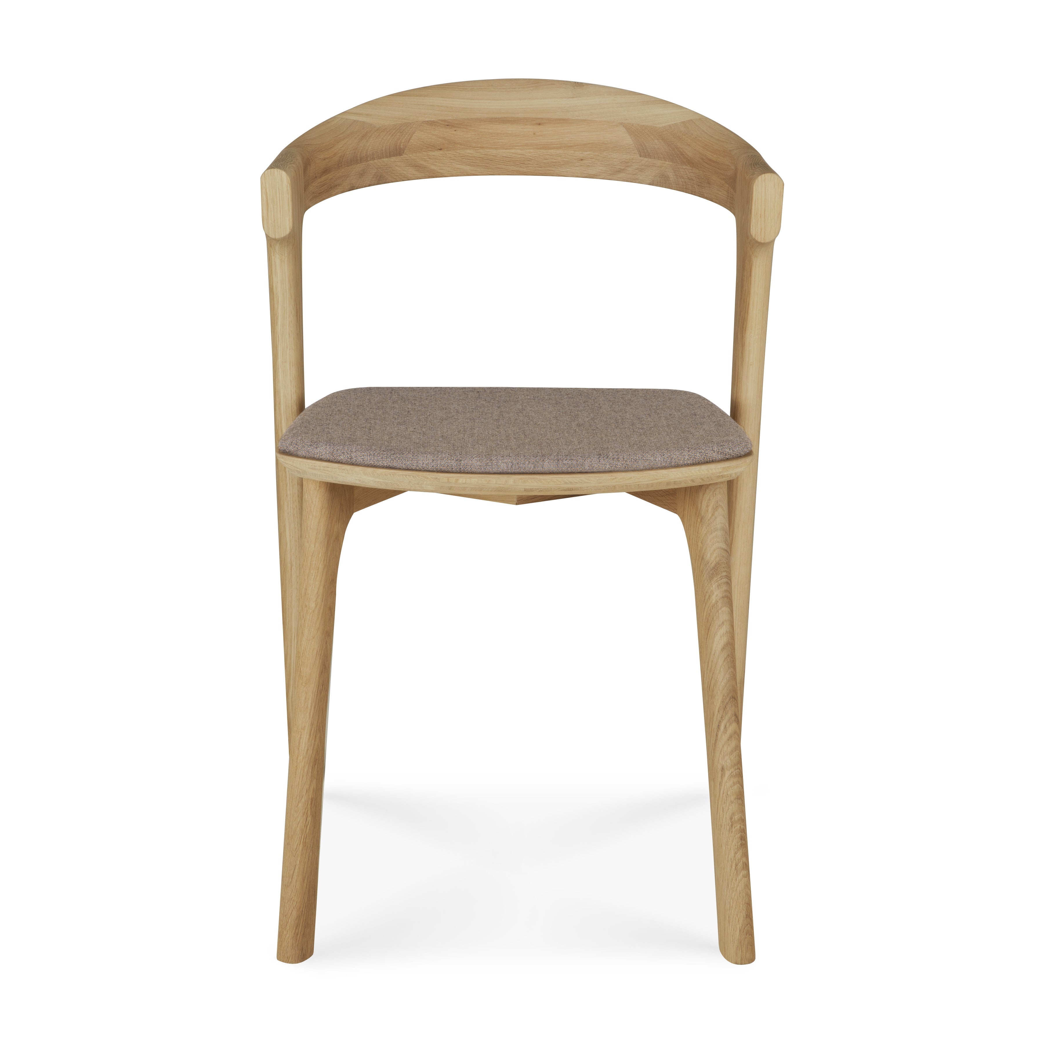 Chaise de salle à manger sculpturale en chêne et tissu avec assise rembourrée