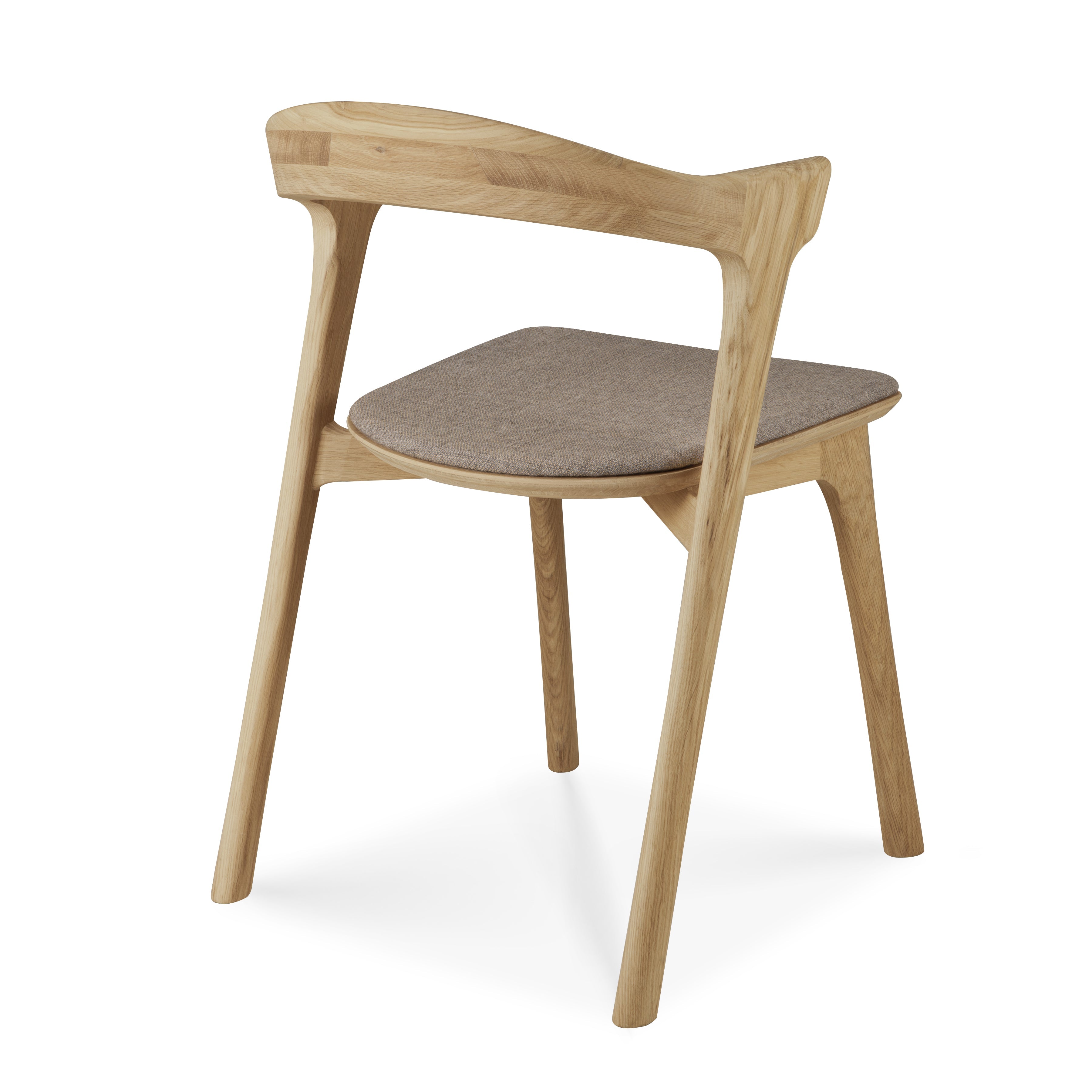 Chaise de salle à manger sculpturale en chêne et tissu avec assise rembourrée