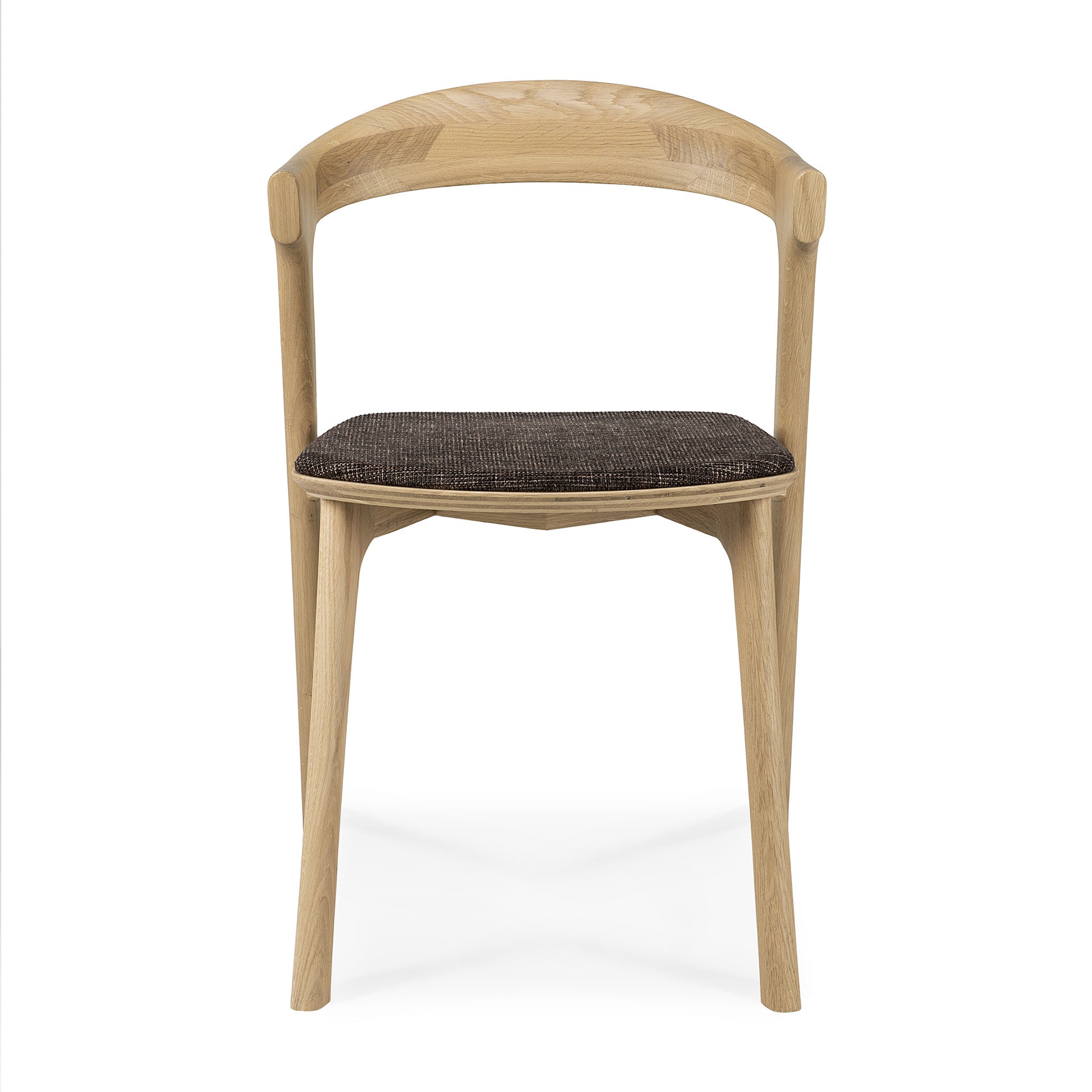 Chaise de salle à manger sculpturale en chêne et tissu avec assise rembourrée