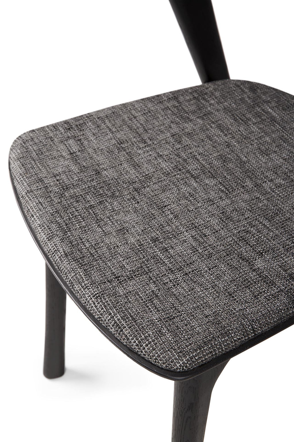 Chaise de salle à manger sculpturale en chêne et tissu avec assise rembourrée