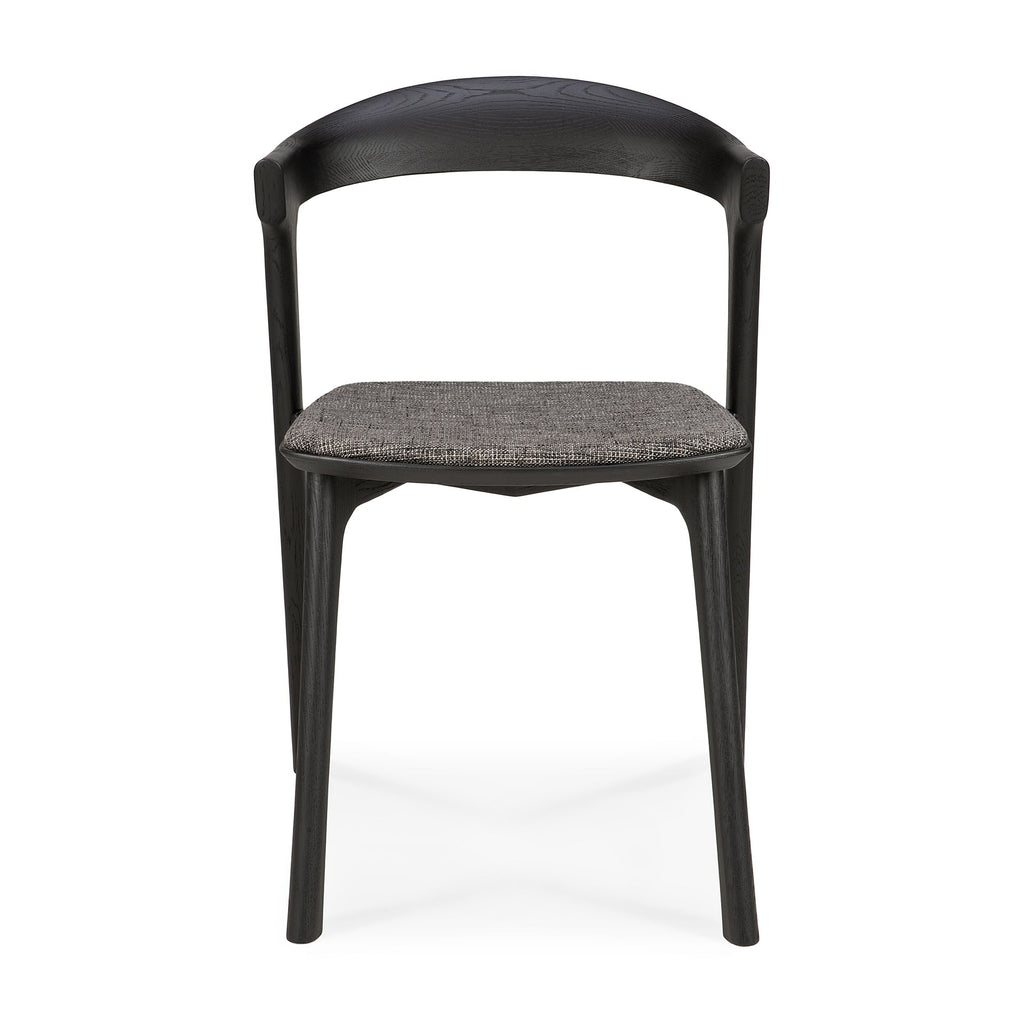 Chaise de salle à manger sculpturale en chêne et tissu avec assise rembourrée
