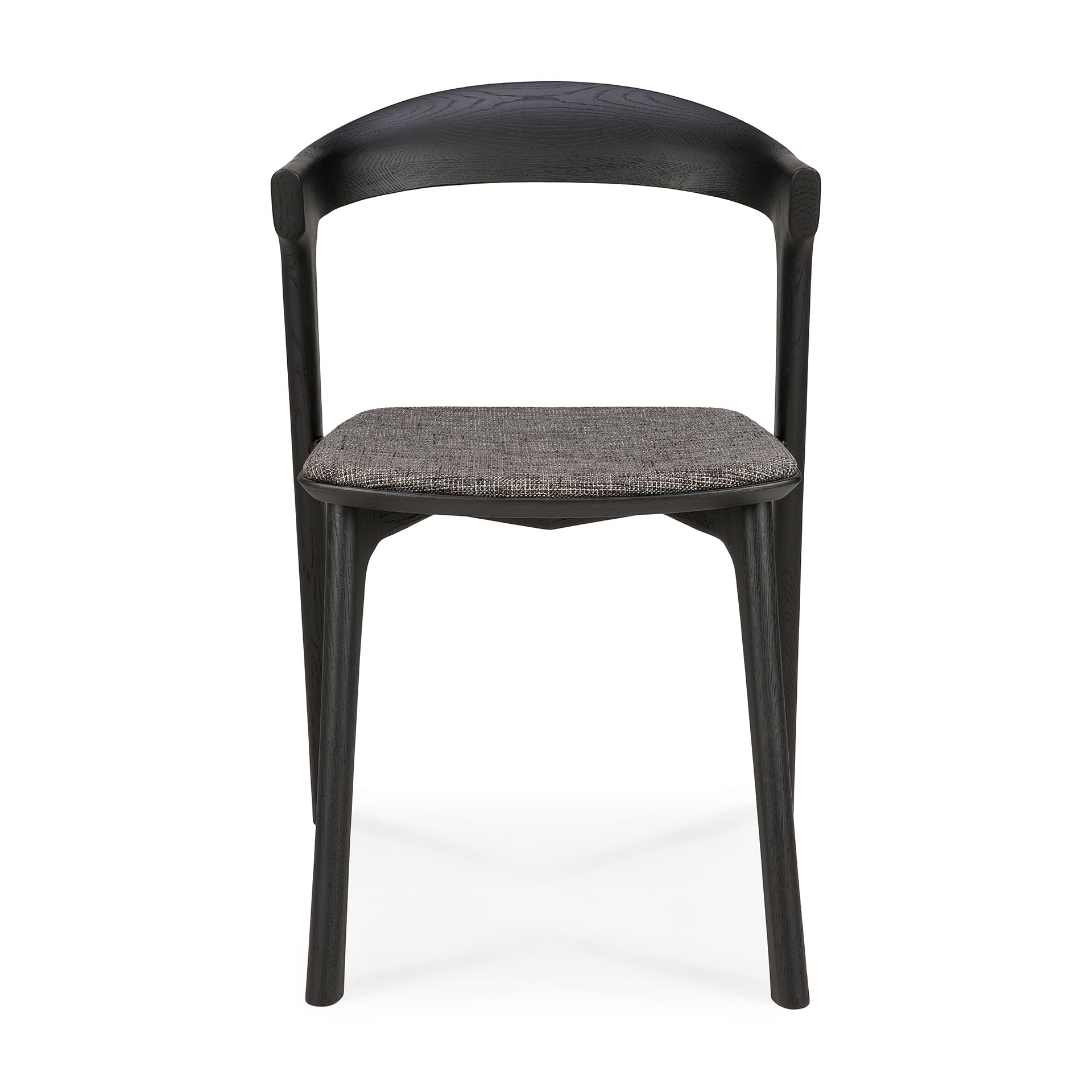 Chaise de salle à manger sculpturale en chêne et tissu avec assise rembourrée