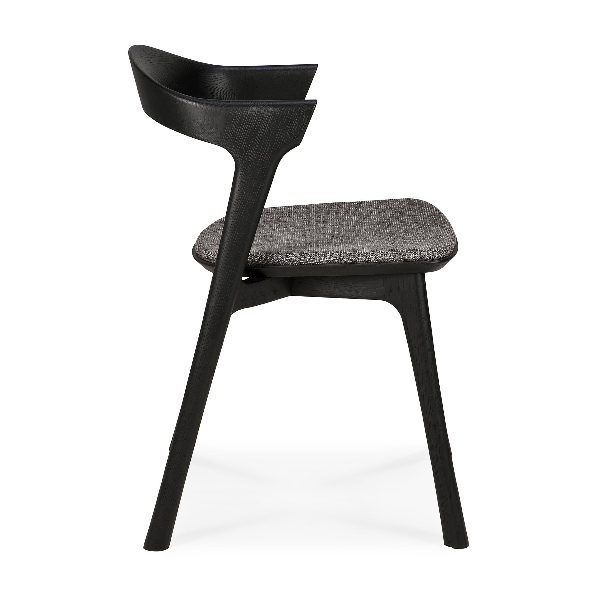 Chaise de salle à manger sculpturale en chêne et tissu avec assise rembourrée